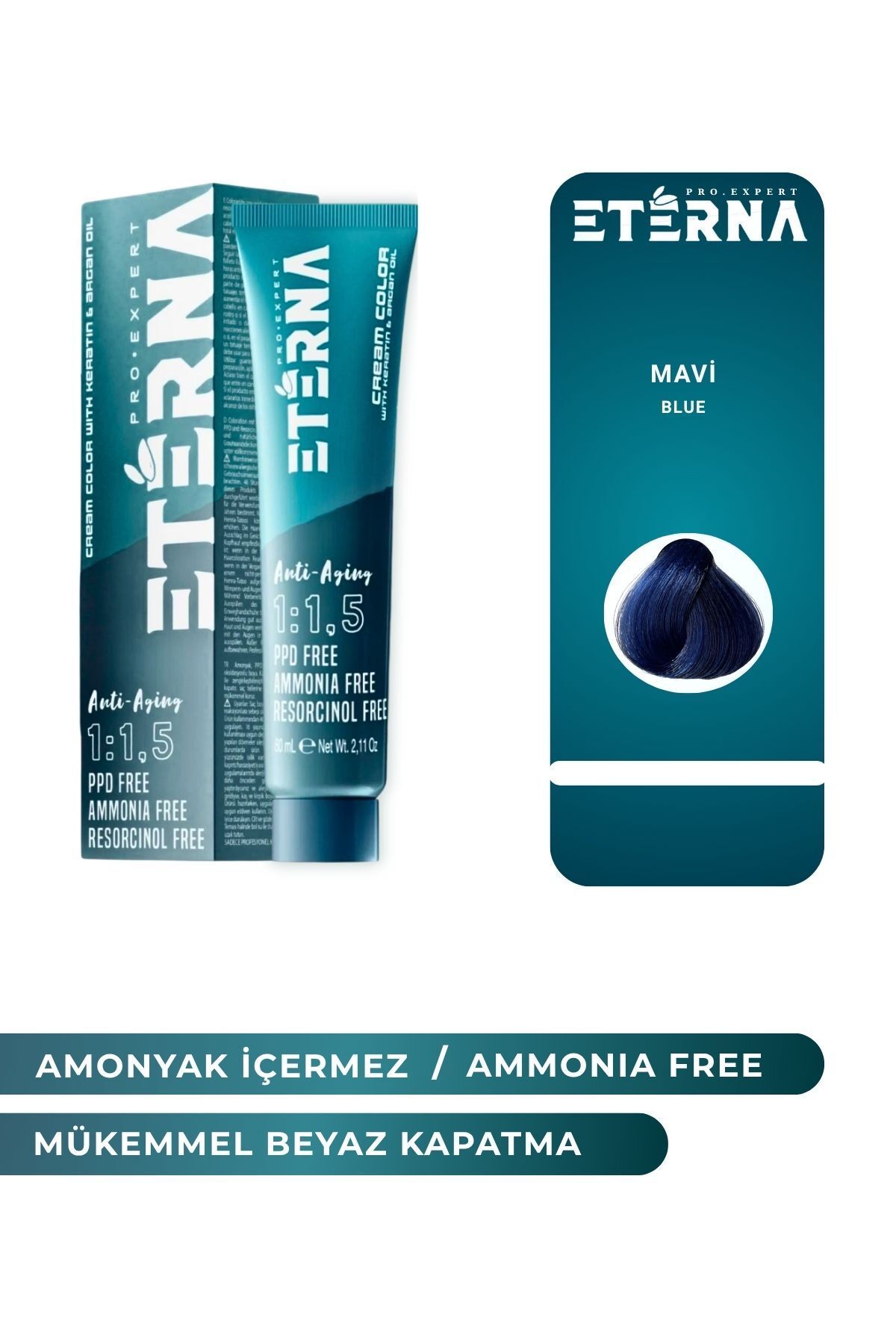 ETERNA Amonyaksız Organik İçerikli Saç Boyası 60 ml BLUE/ Mavi ve 90 ml Eterna Oksidan