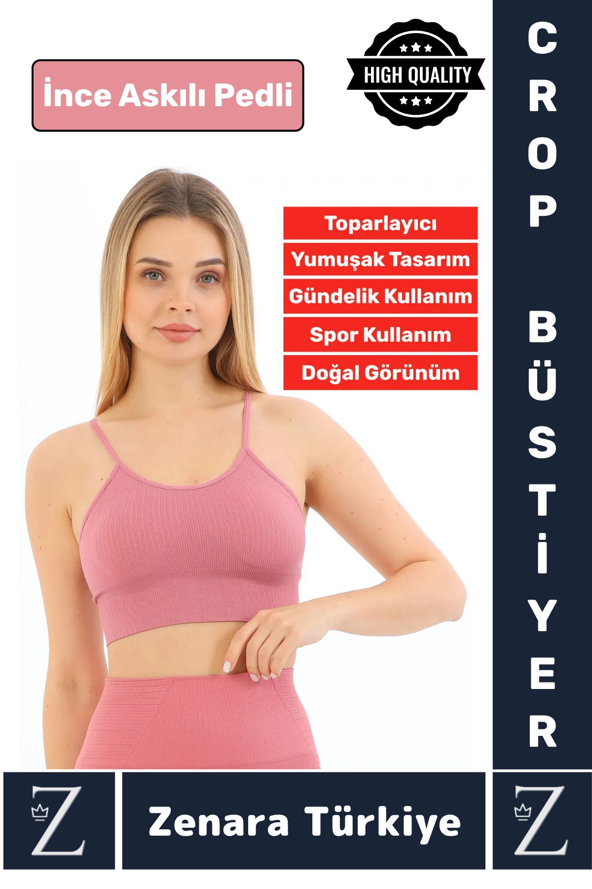 Wintoup Premium Göğüs Toparlayan Sarkma Önleyen Gündelik Spor Kullanım İnce Askı Pedli Çizgili Crop Büstiyer