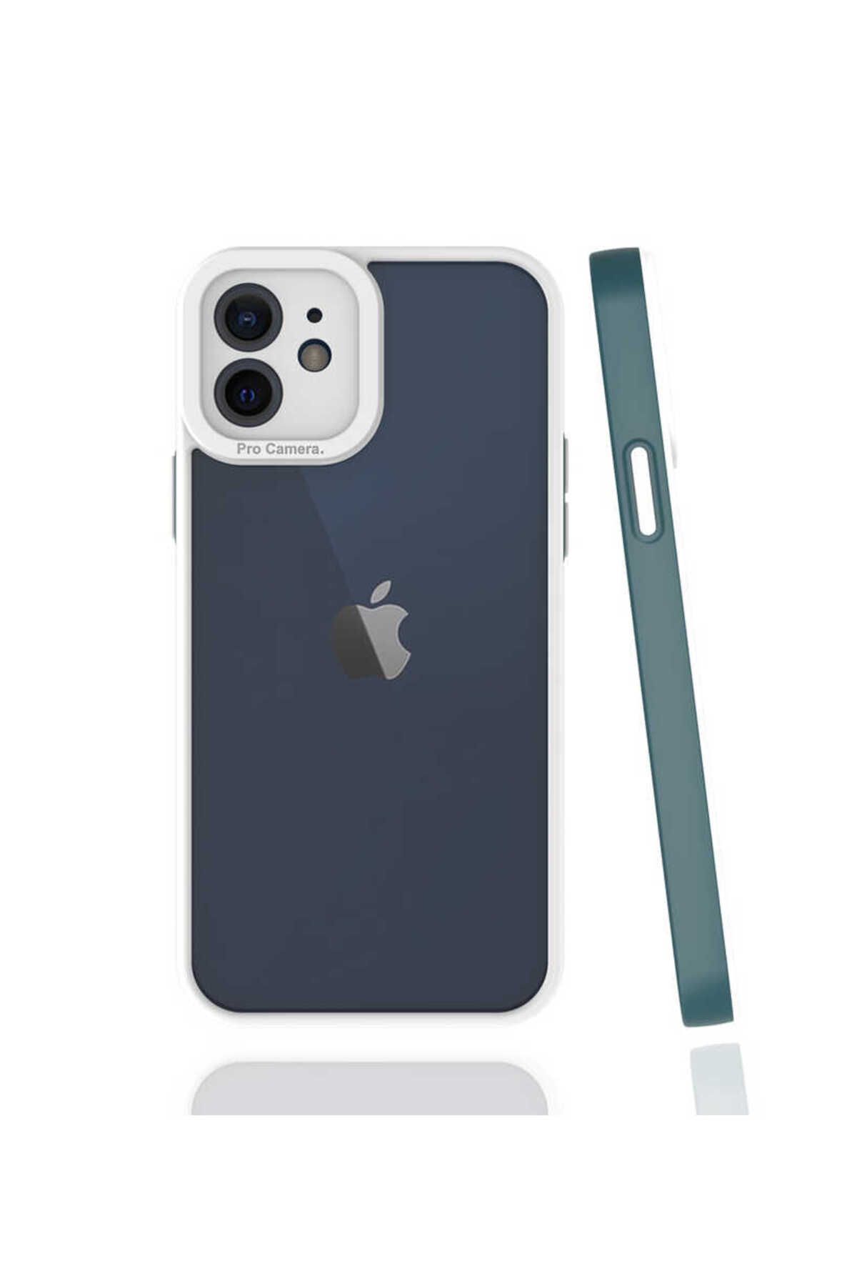 halkhouse Apple iPhone 12 Kılıf Kamera Korumalı Renkli Çerçeveli Esnek Sert Silikon Mima Kapak