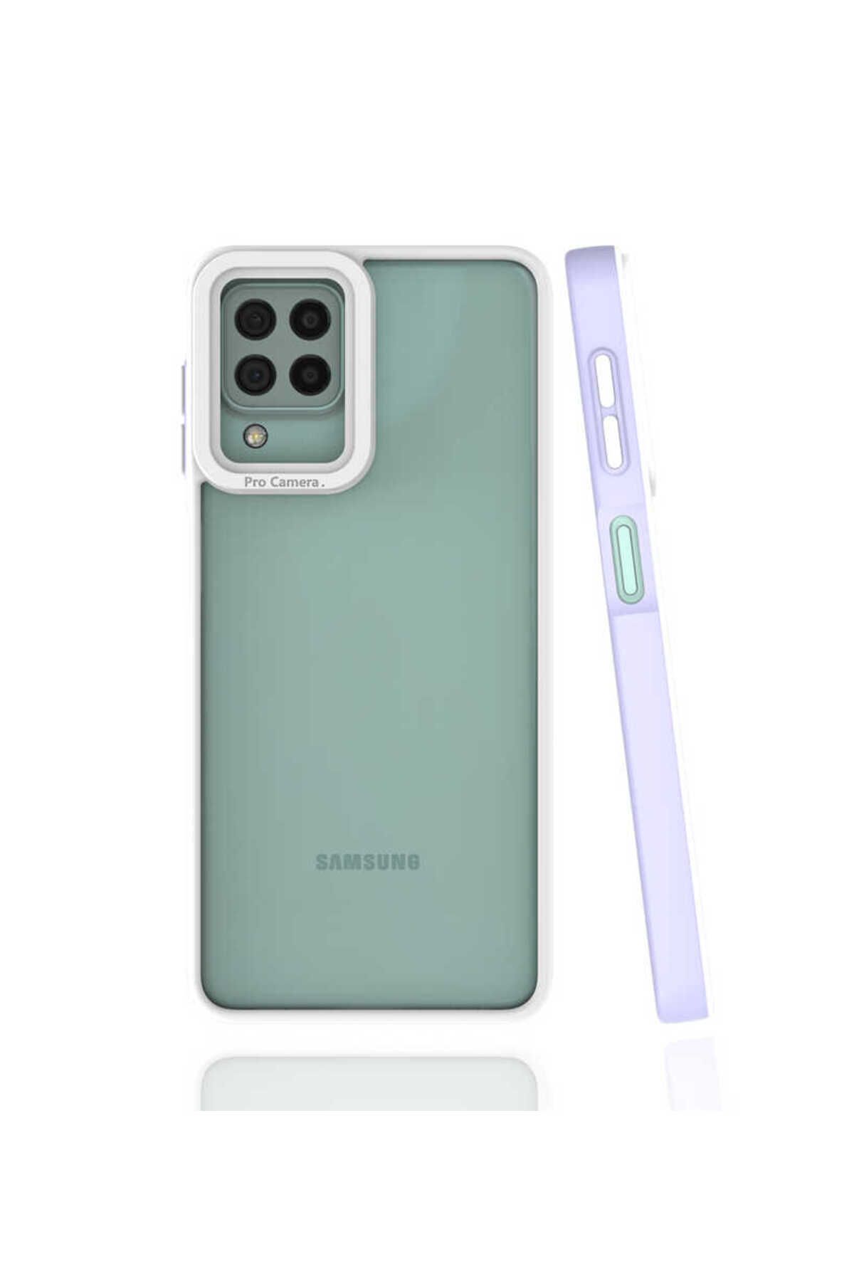 halkhouse Samsung Galaxy A22 4G Kılıf Kamera Korumalı Renkli Çerçeveli Esnek Sert Silikon Mima Kapak