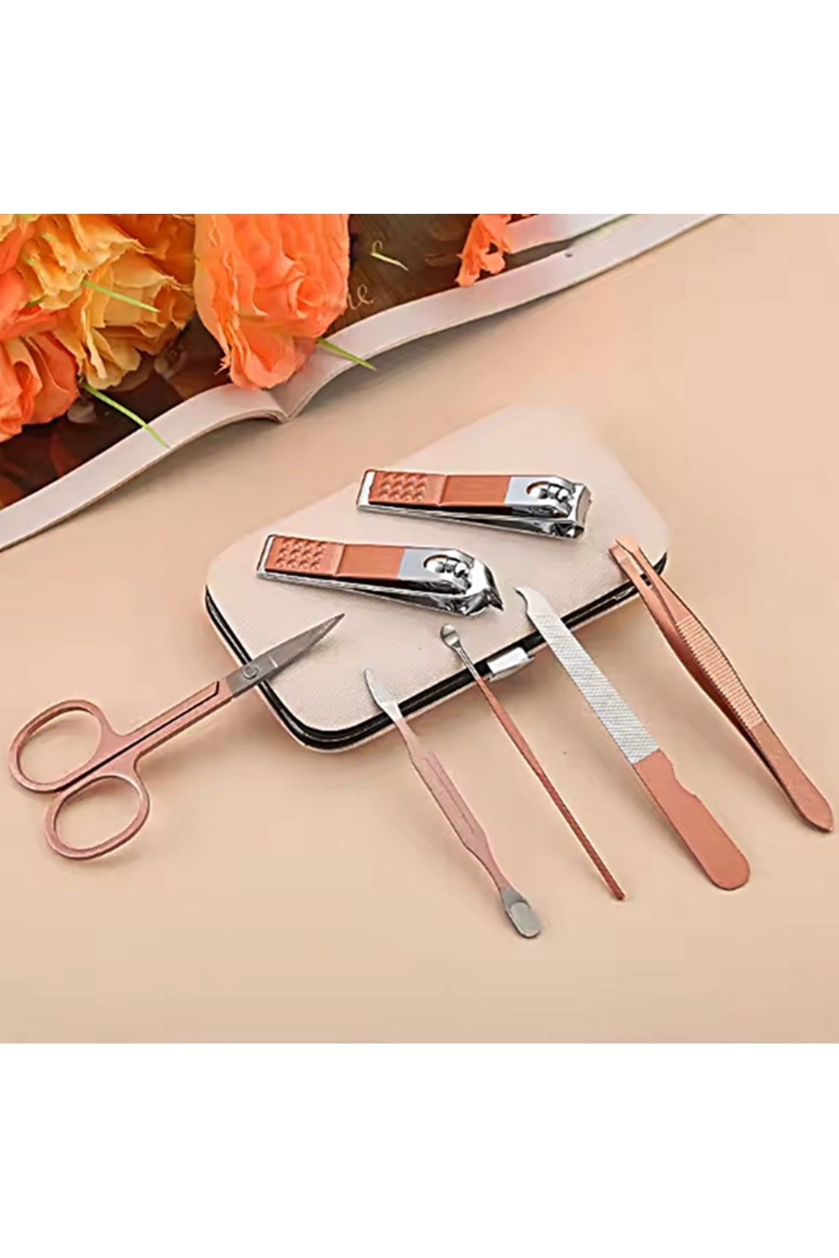 KAİZEN Rose Gold Çantalı Taşınabilir Kişisel Bakım Seti Paslanmaz Çelik Cımbız - Manikür&pedikür Seti