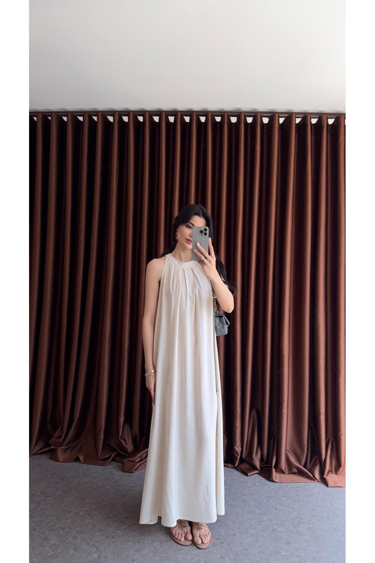 HAZELANNA Nature Keten Maxi Elbise