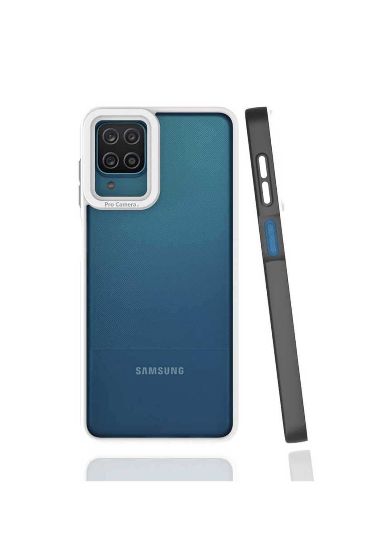 halkhouse Samsung Galaxy A12 Kılıf Kamera Korumalı Renkli Çerçeveli Esnek Sert Silikon Mima Kapak