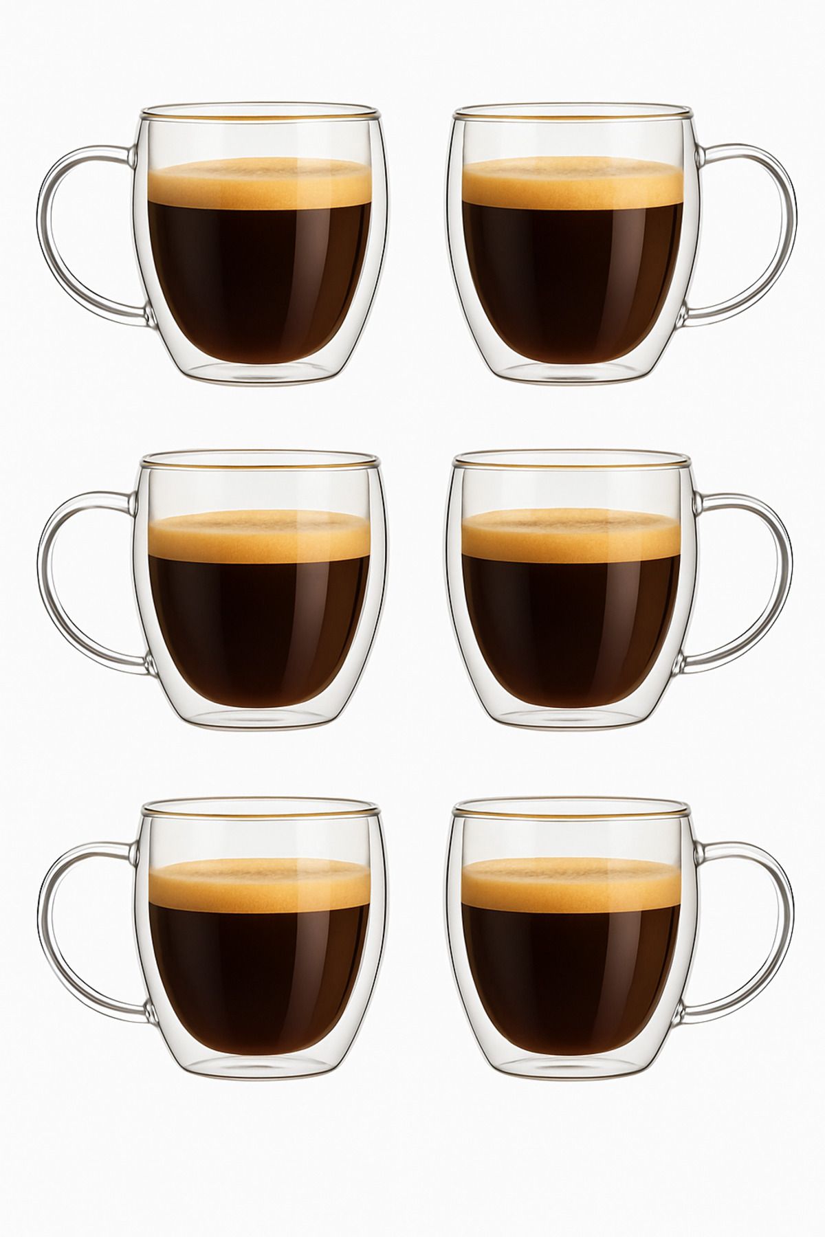 MİS KİTCHEN 6 Adet Borosilikat CAM KUPA BARDAK Ofis Bardağı - Latte Ve Espresso Bardağı Cidarlı Bardak Seti