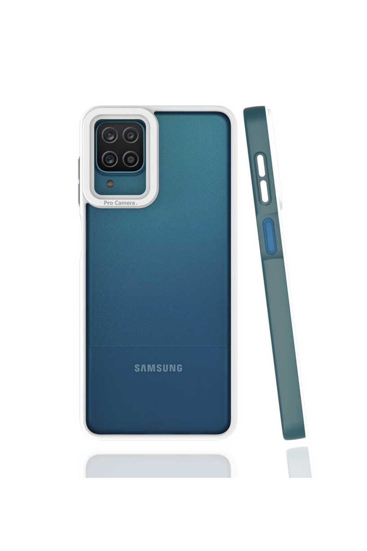 halkhouse Samsung Galaxy A12 Kılıf Kamera Korumalı Renkli Çerçeveli Esnek Sert Silikon Mima Kapak
