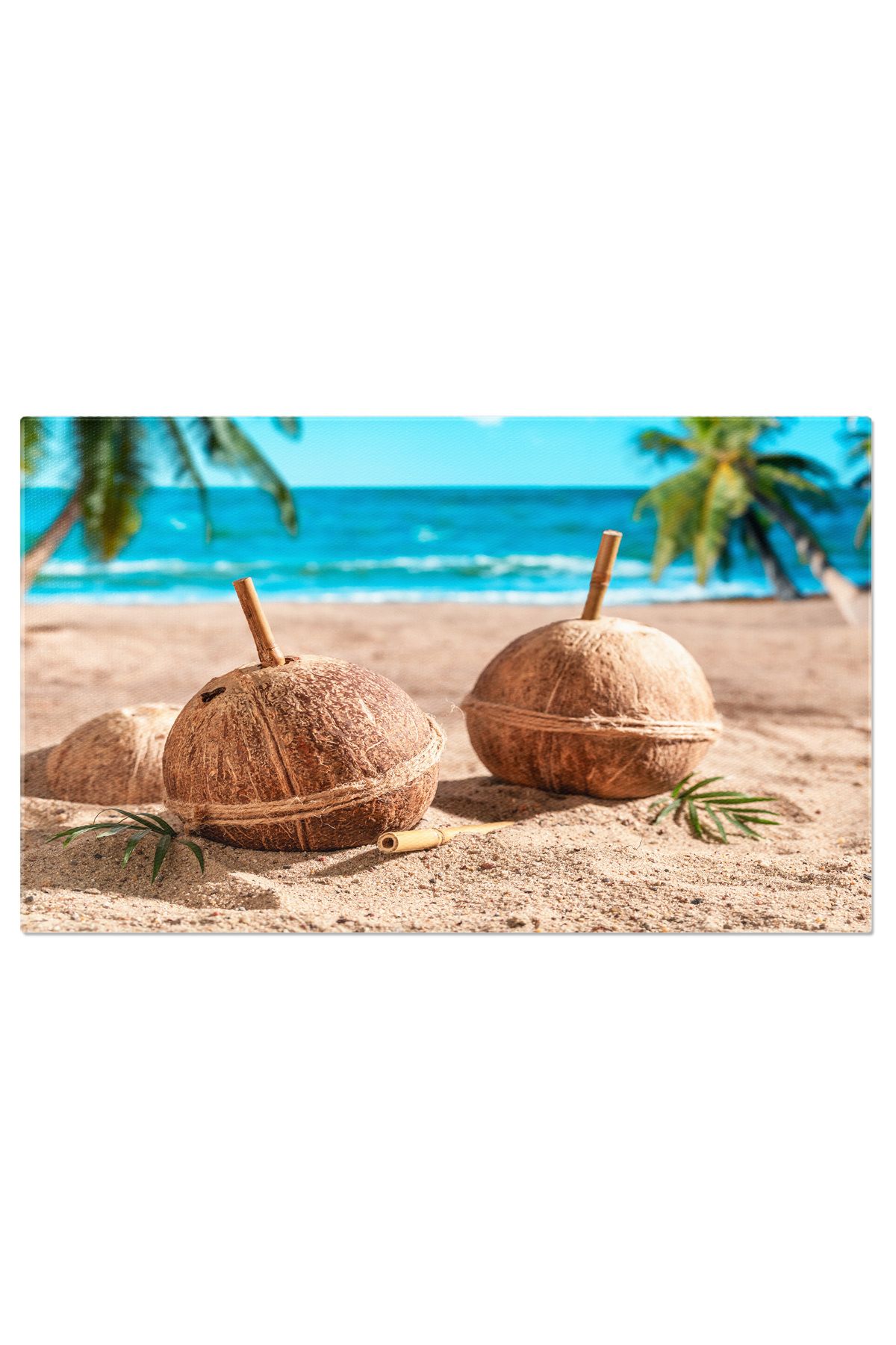 StoryGift Romania Tablou Canvas Racoritoare Tropicala Lapte De Cocos In Coaja Pe Insula Exotica, Oaza De Prospeti - 40 x 25