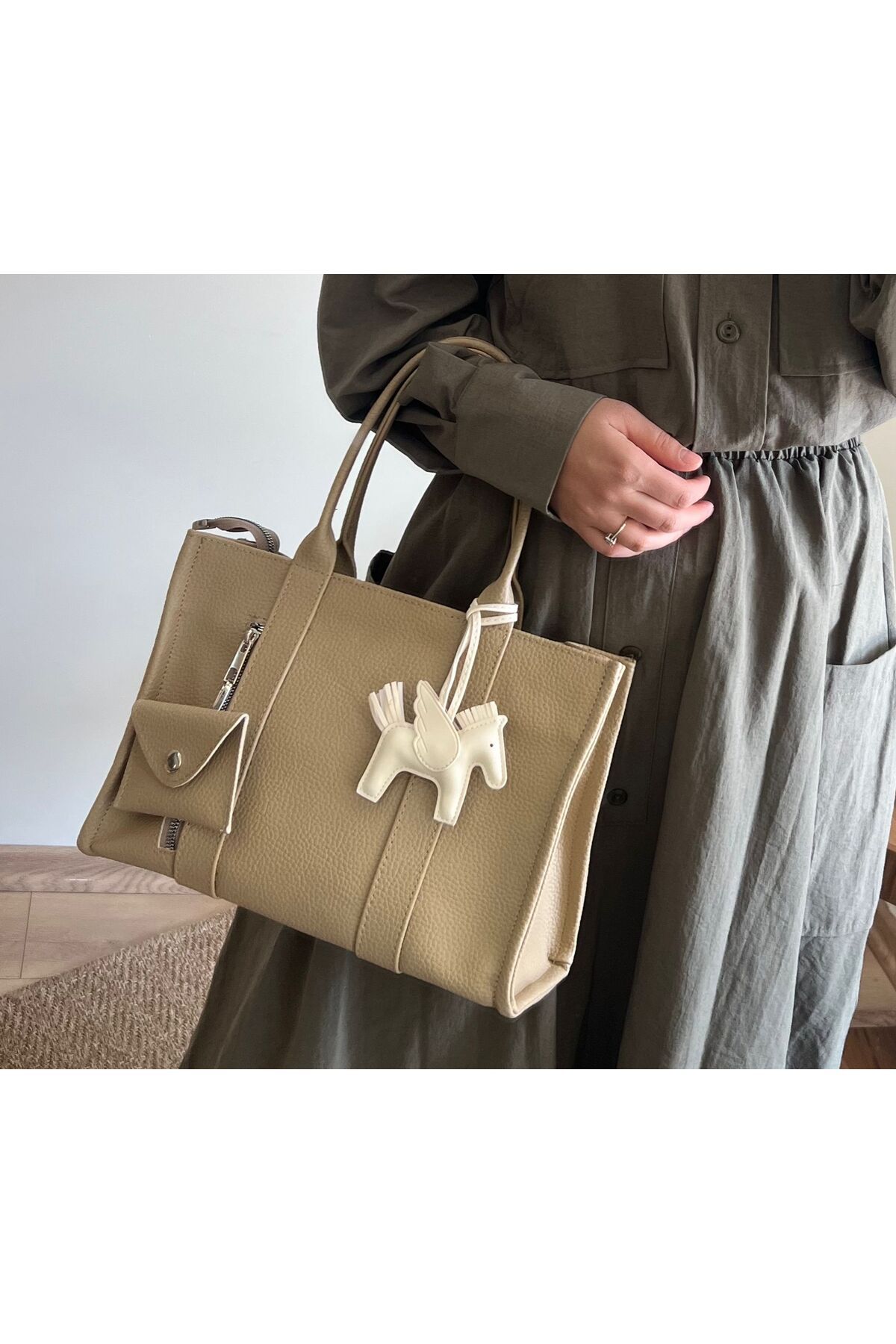 Butik Kadın Shopper Küçük Bozuk Para Cüzdanlı Çanta Kol Ve Omuz Çantası