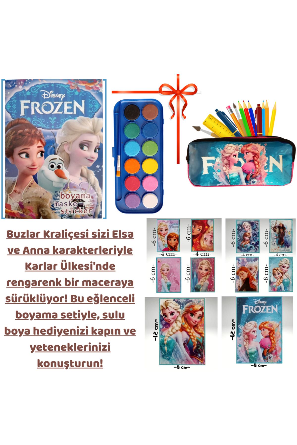 booddie Frozen Boyama Kitabı Arka Kapak Kesilerek Maskeli ,Stickerlı & 12'li Sulu Boya Seti