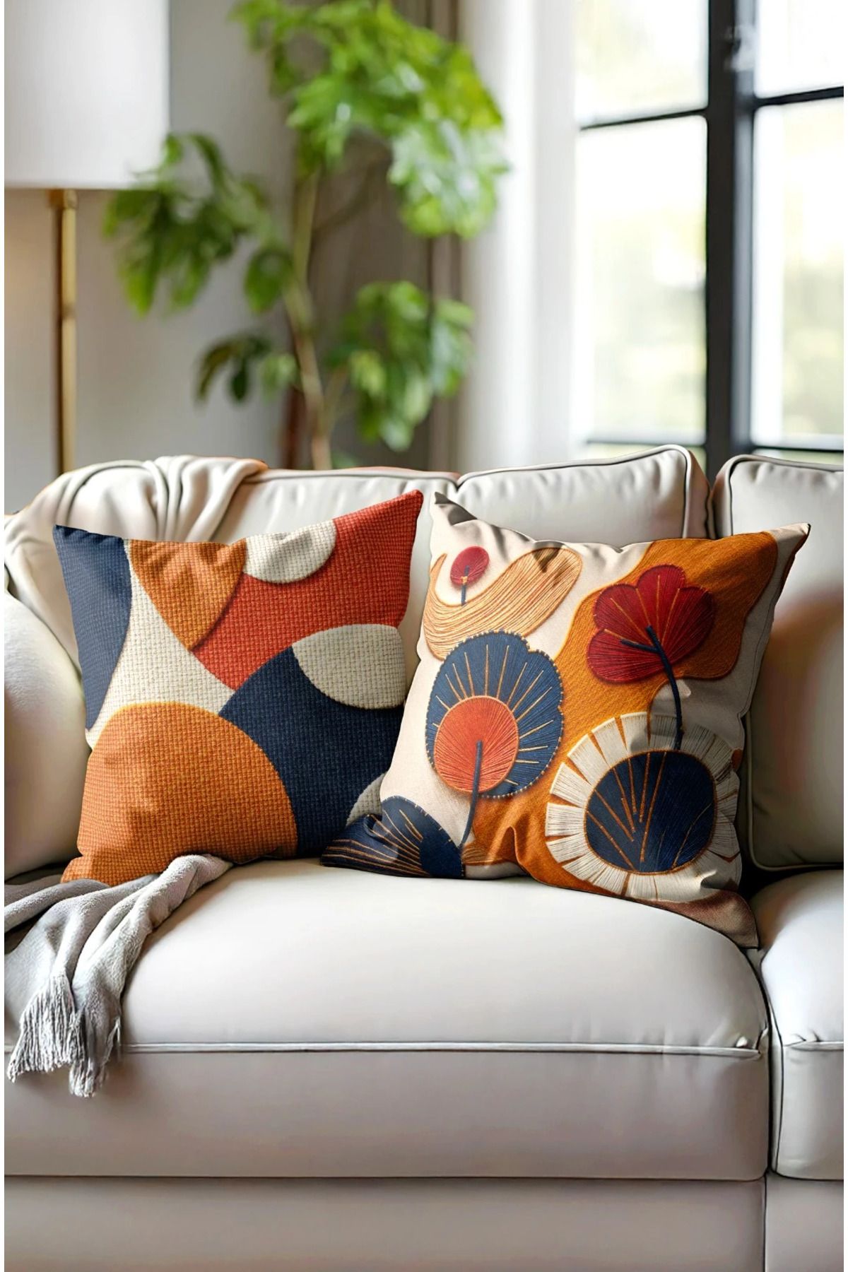 Home 2li Set Dijital Baskı Punch Kırlent Kılıfı 43x43cm - v8