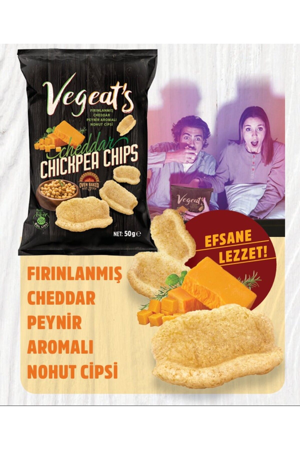 Healthy Life Vegeat’s Fırınlanmış Cheddar Peynirli Nohut Cipsi (50GR)