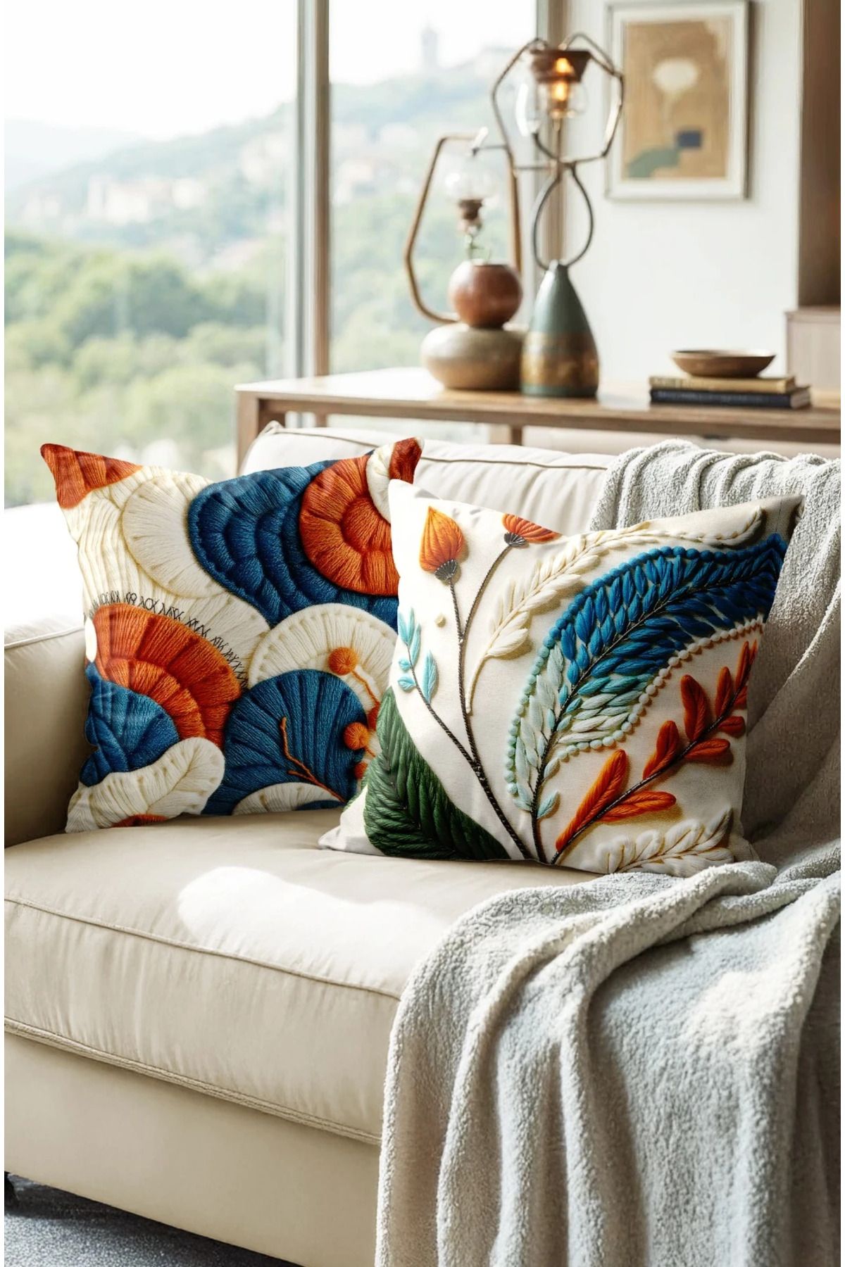 Home 2li Set Dijital Baskı Punch Kırlent Kılıfı 43x43cm - v14