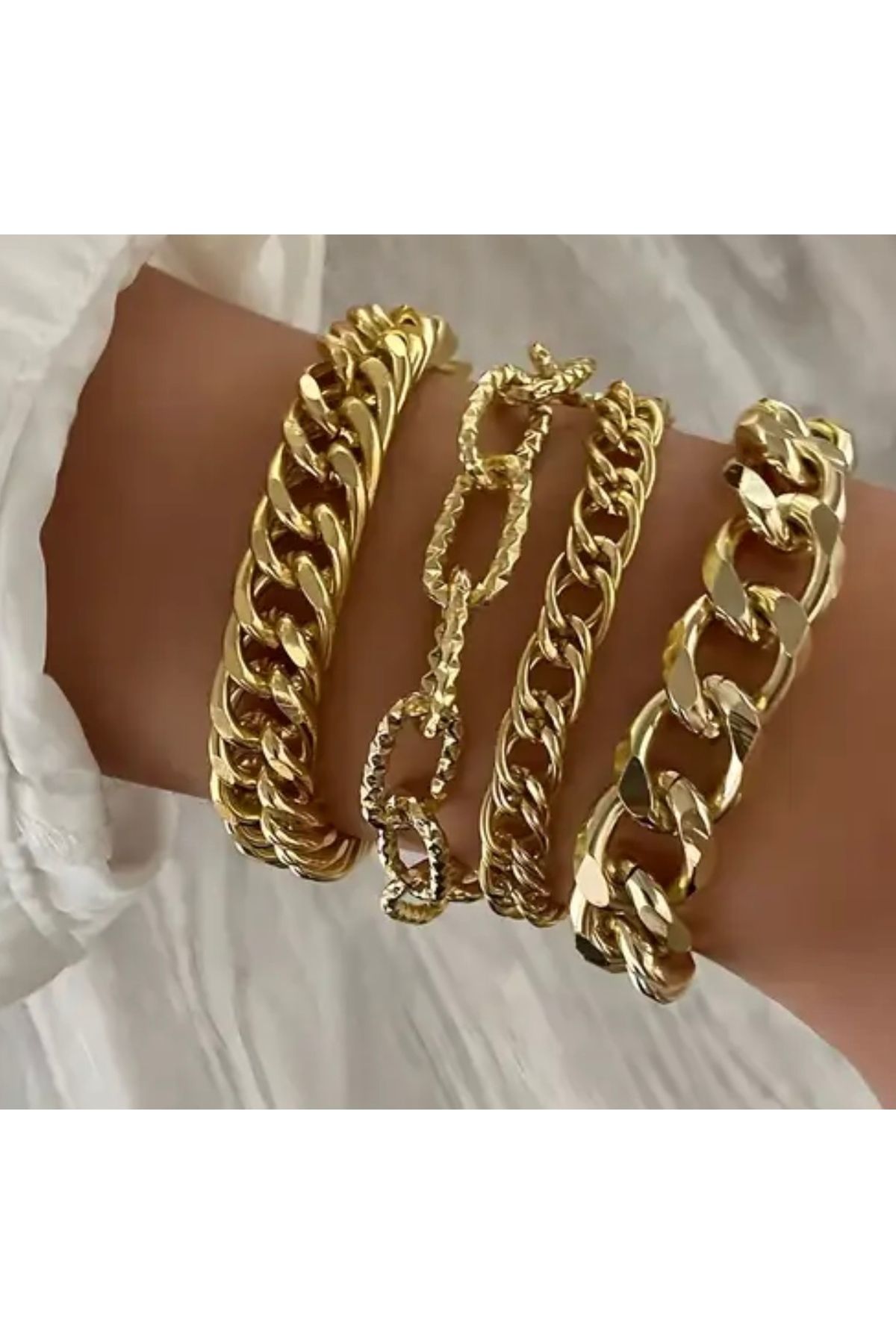 Atalis 4 adet Basit Kadın Moda Bileklik Seti Kalın Zincirli Bilezikler