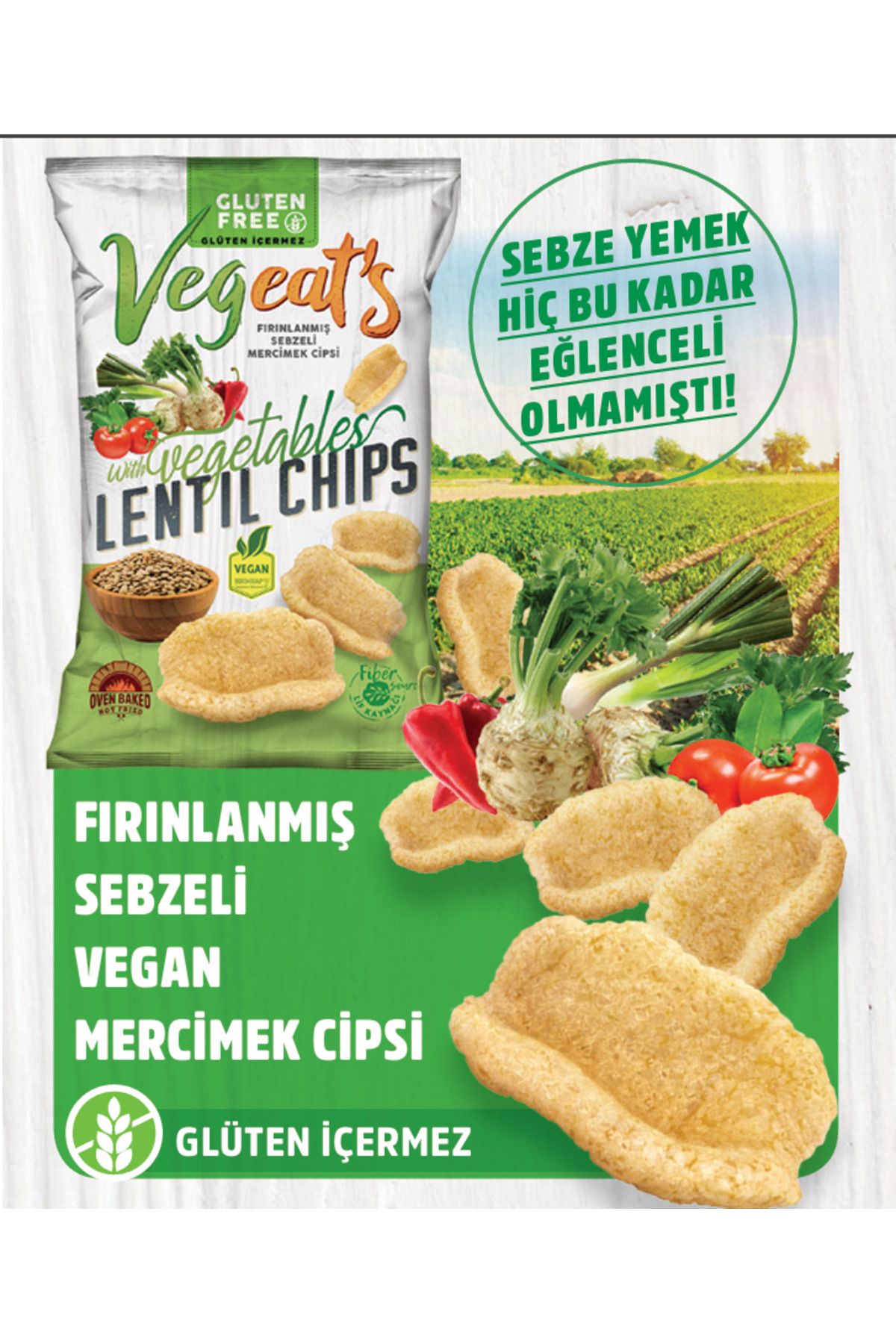 Healthy Life Vegeat’s Fırınlanmış Sebze Çeşnili Mercimek Cipsi (50gr)