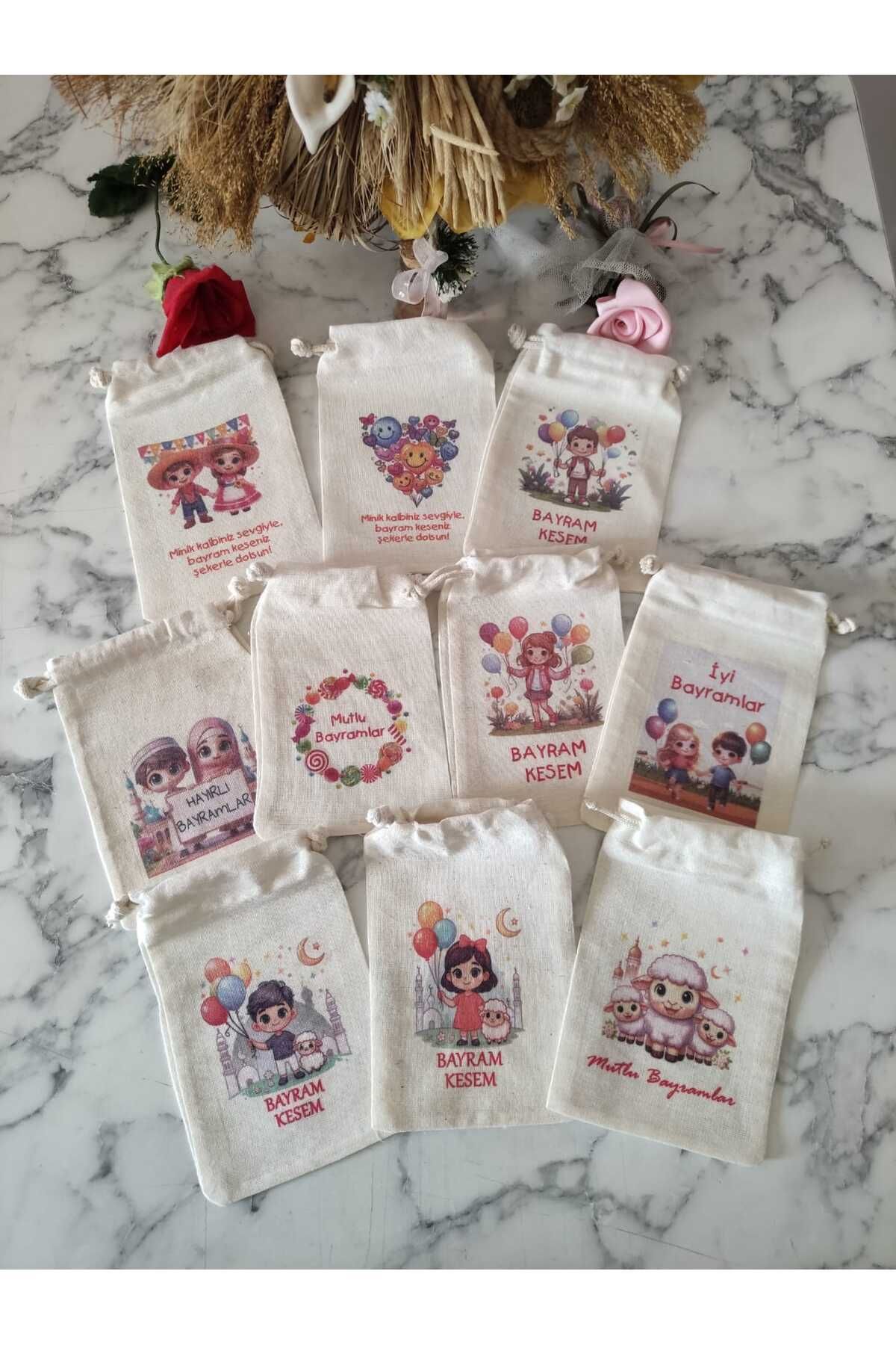 adilstore Bayram Kesesi 10 ADET (10x15cm-Ham Bez Üzerine Sublimasyon Baskı)