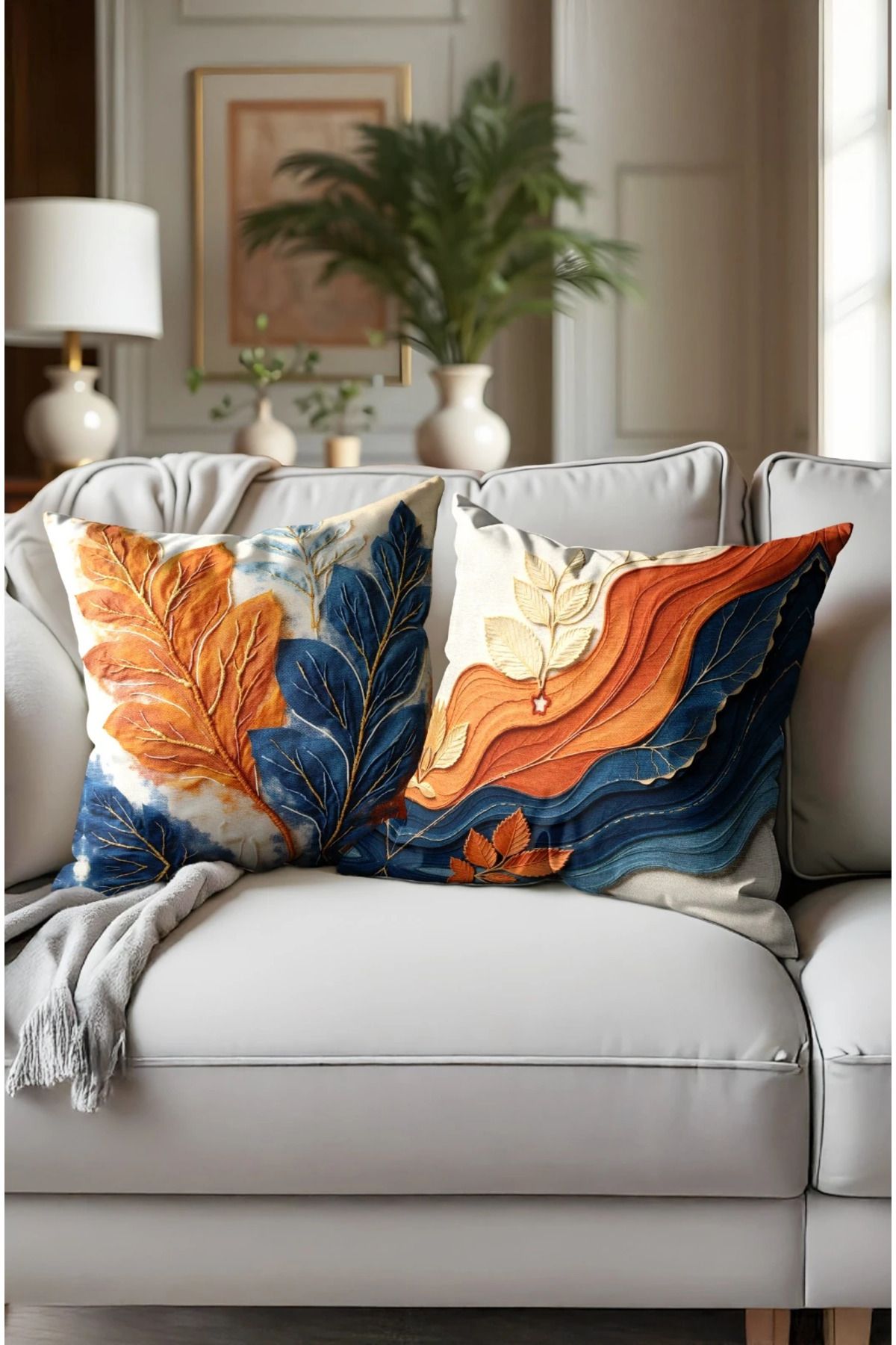 Home 2li Set Dijital Baskı Punch Kırlent Kılıfı 43x43cm - v19