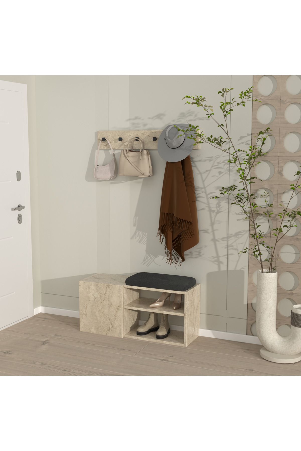 klubeconcept Modern Giriş ve Antre Portmanto Seti Askılık Oturaklı Ayakkabılık