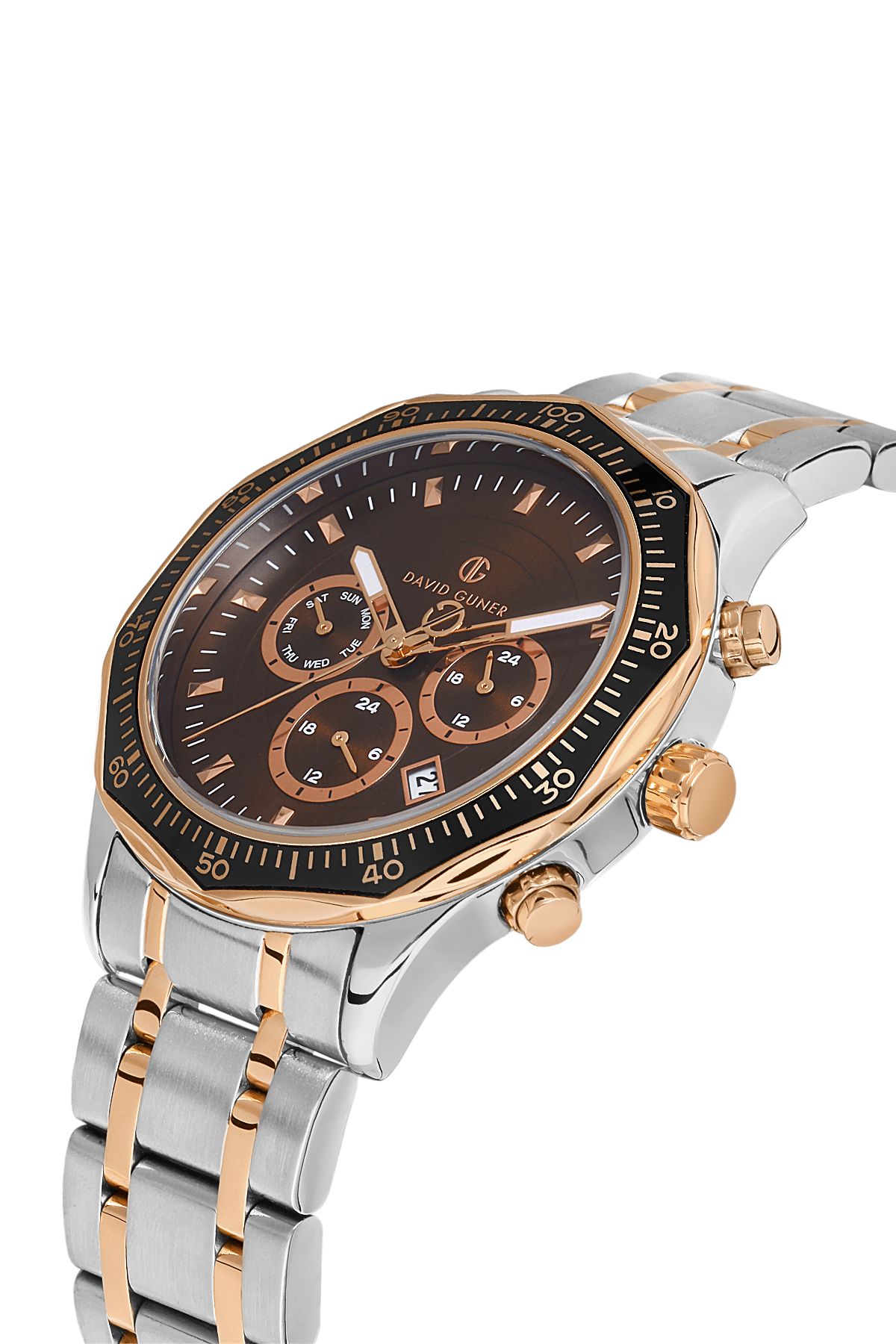 DAVID GUNER-Rose White Coated Brown Dial Men's Wristwatch Dg-8419Ga-E6 4