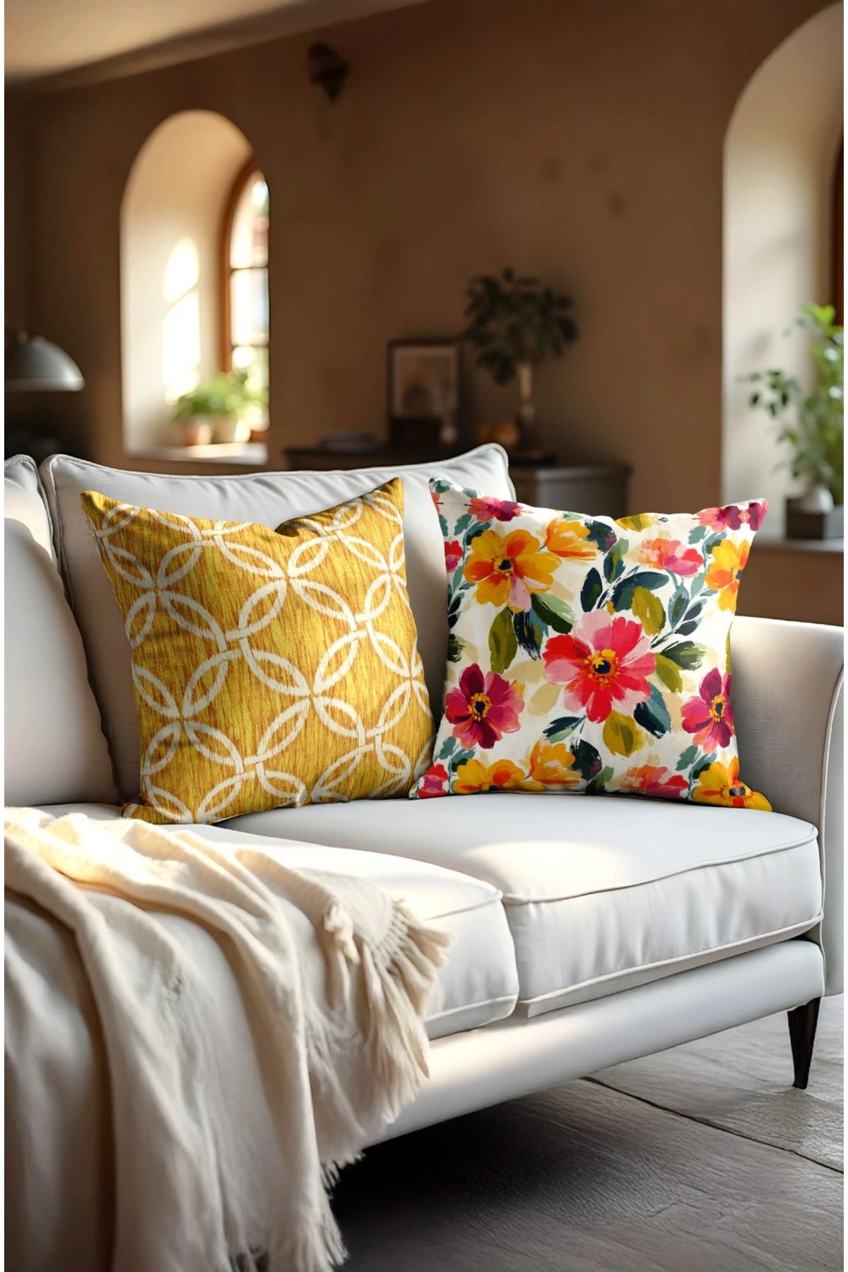 Home 2li Set Dijital Baskı Punch Kırlent Kılıfı 43x43cm - v15