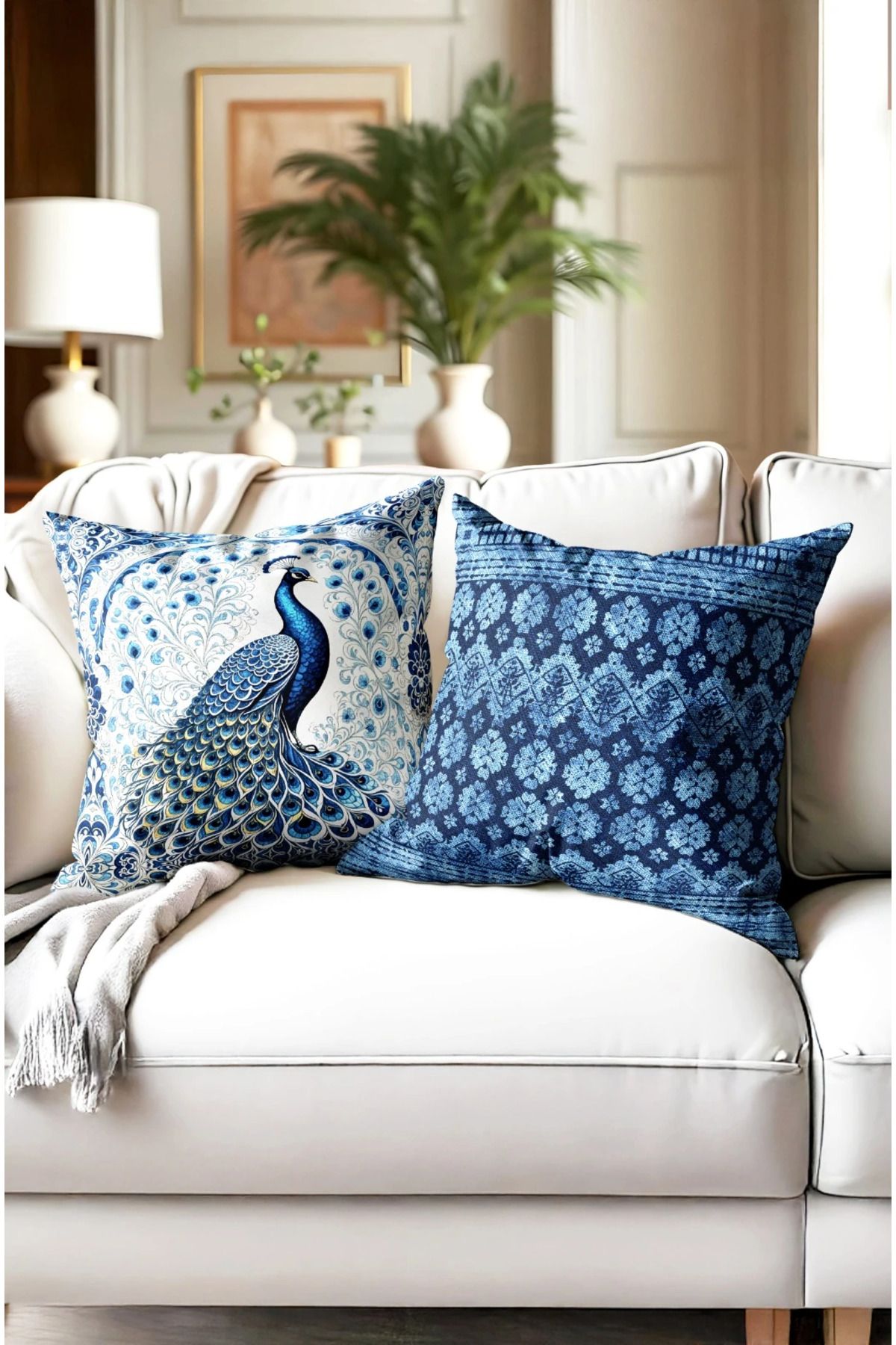 Home 2li Set Dijital Baskı Punch Kırlent Kılıfı 43x43cm - v7