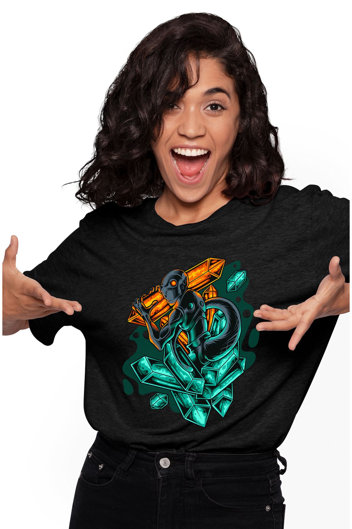 StoryGift Romania Tricou Femei Cu Extraterestru, Reptila Cristale, Sci Fi, Armura, Multicolor Cu Blk_l Femeie - L