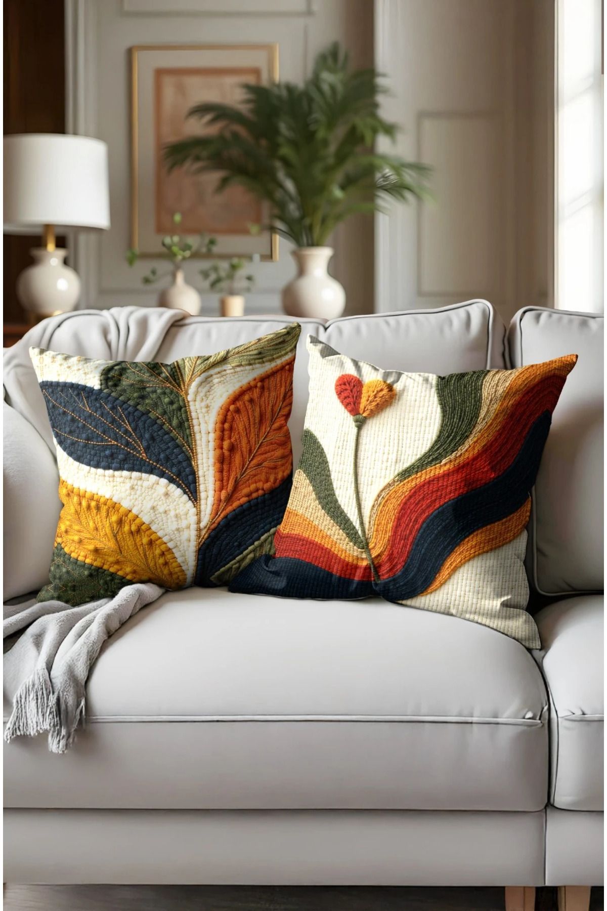 Home 2li Set Dijital Baskı Punch Kırlent Kılıfı 43x43cm - v12