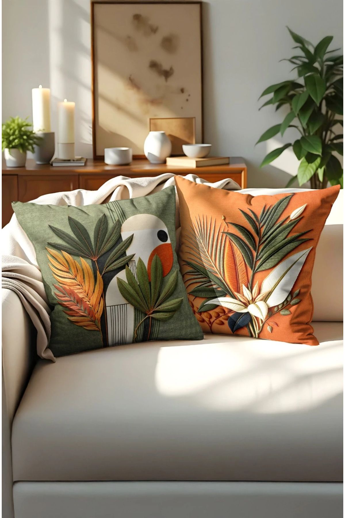 Home 2li Set Dijital Baskı Punch Kırlent Kılıfı 43x43cm - v27