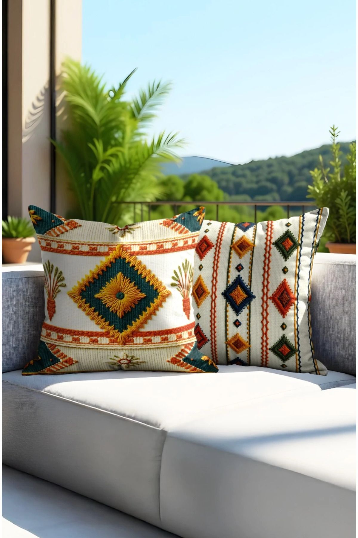 Home 2li Set Dijital Baskı Punch Kırlent Kılıfı 43x43cm - v37