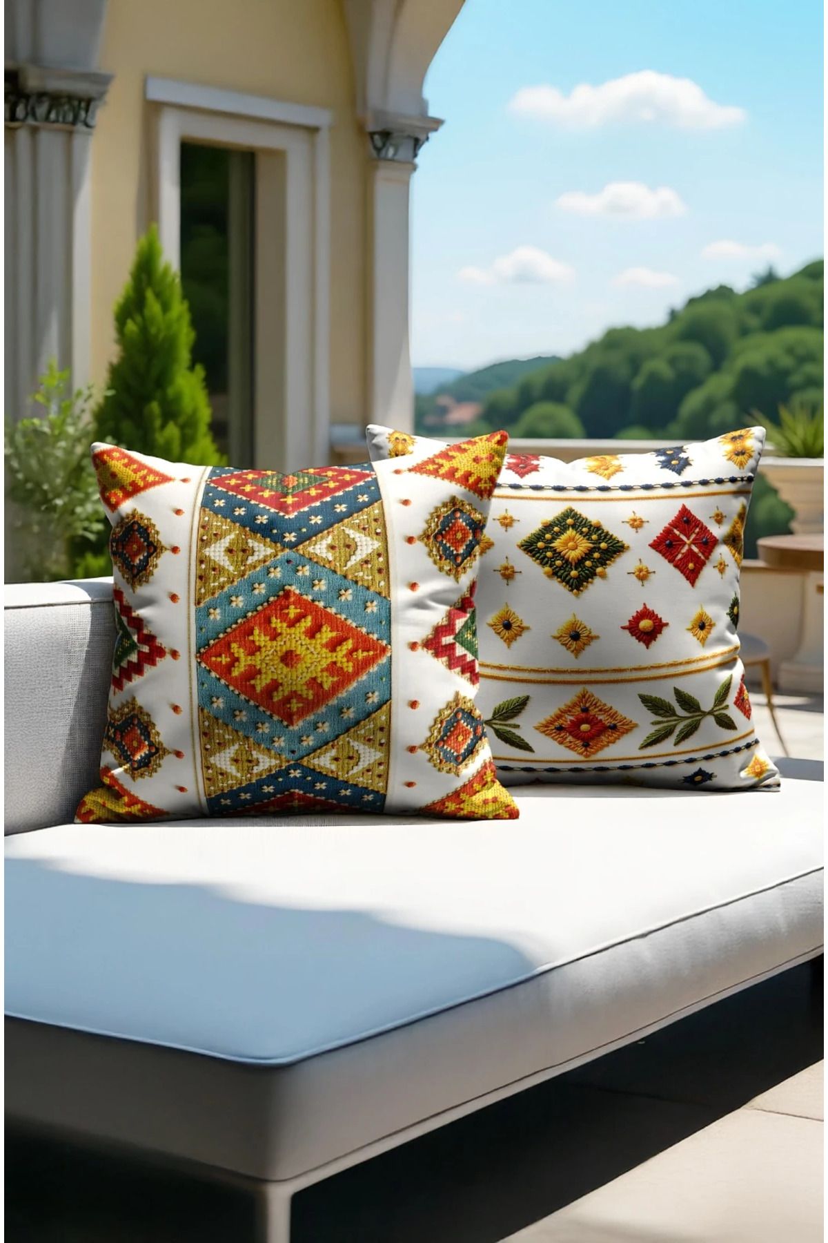 Home 2li Set Dijital Baskı Punch Kırlent Kılıfı 43x43cm - v3