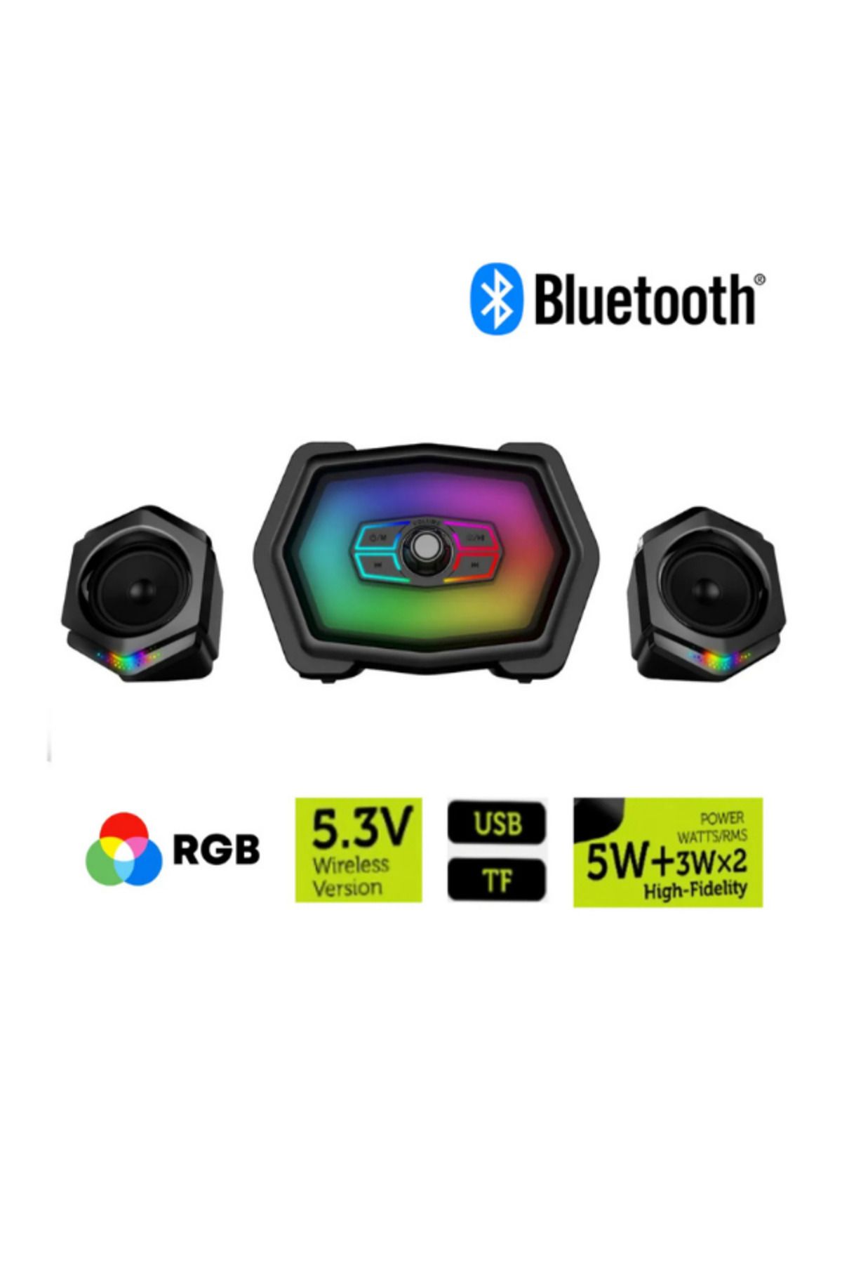 Hietech Ses Sistemi Gaming Hoparlör 2+1 RGB Gaming Wireless Bluetooth Hoparlör 5W+3Wx2 BLS-10