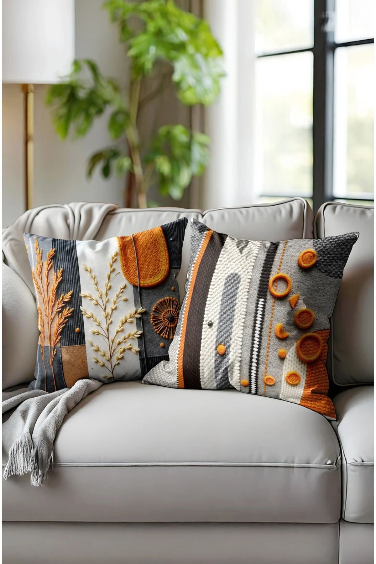 Home 2li Set Dijital Baskı Punch Kırlent Kılıfı 43x43cm - v31