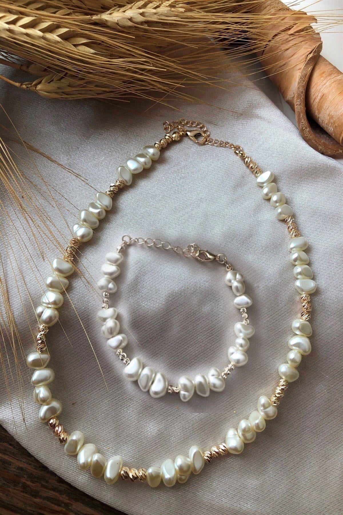 Butik Barok Inci Kısa Kolye ve bileklik set
