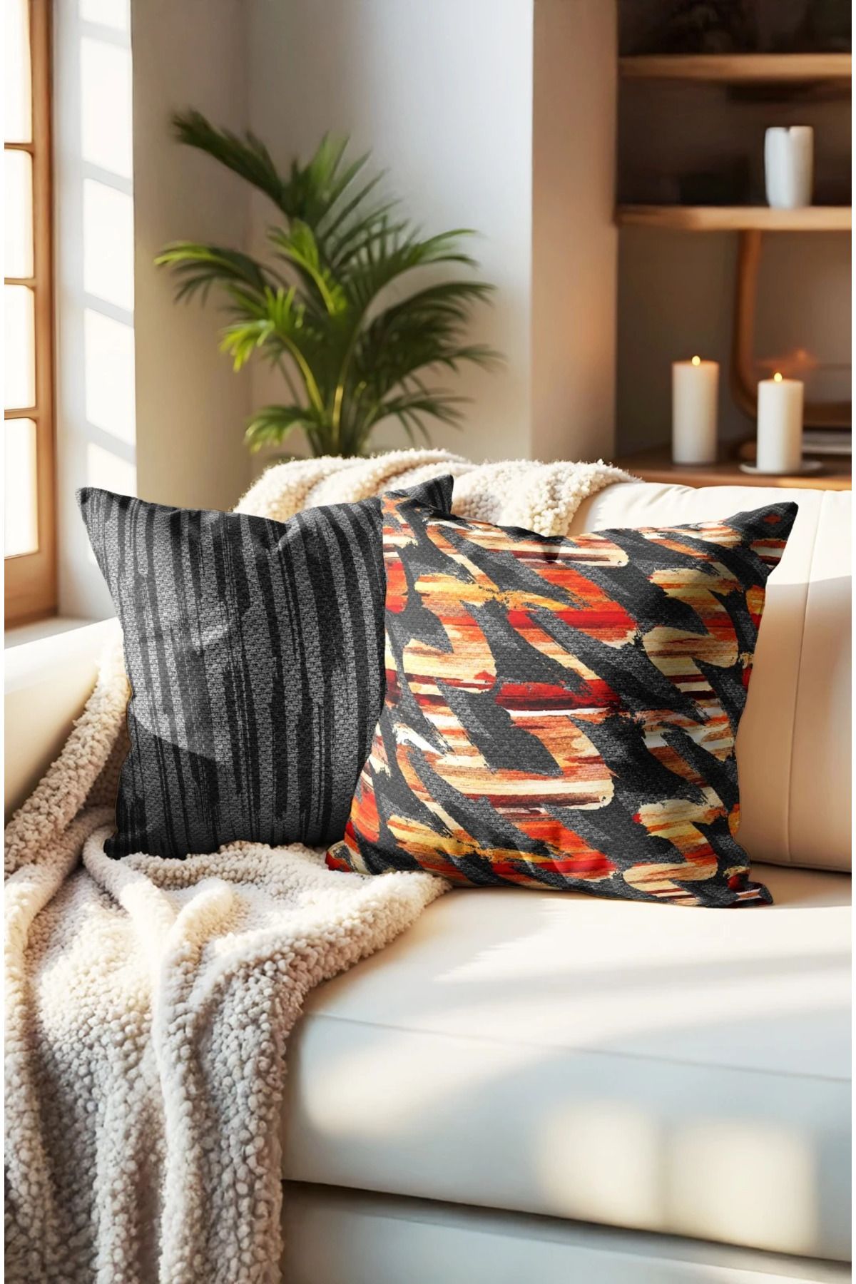 Home 2li Set Dijital Baskı Punch Kırlent Kılıfı 43x43cm - v25