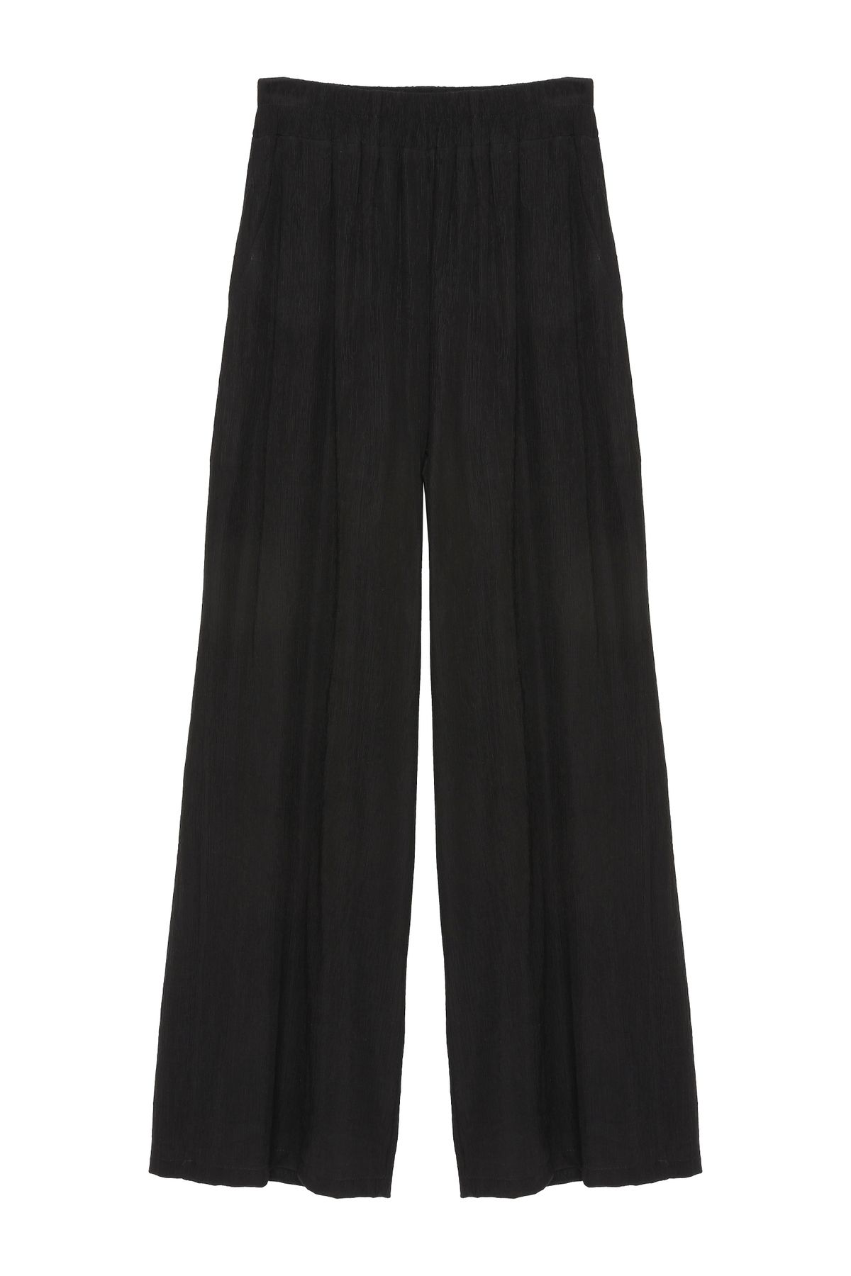 Quzu Beli Lastikli Bol Paça Pantolon Siyah