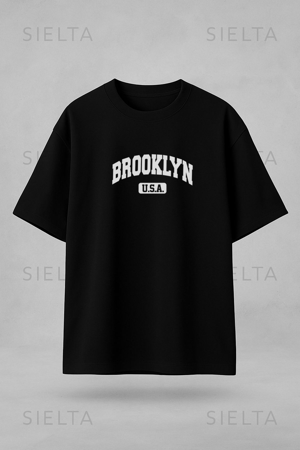 Darkia New York Brooklyn Baskılı Bisiklet Yaka Oversize Siyah Tişört T-shirt