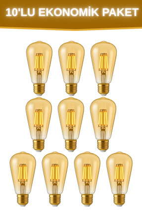 ga gözde aydınlatma Rustik Amber Led Ampul 10'lu ST64 Armut Tip E27 Gün Işığı...