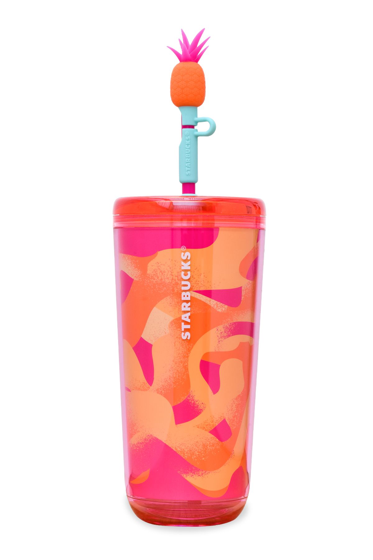 Starbucks Pembe Turuncu Ananas Temalı Pipetli Termos 473ml