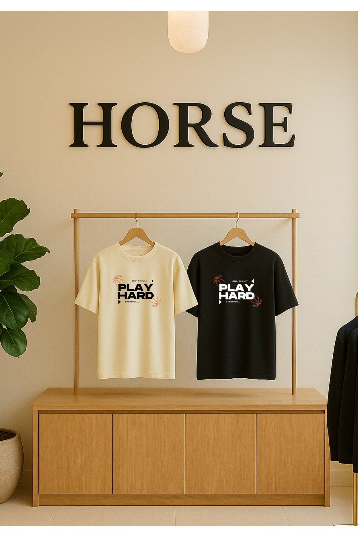 Horse LİKRALI %100 PAMUK KADIN- ERKEK BİSİKLET YAKA OVERSİZE BASKILI T-SHİRT