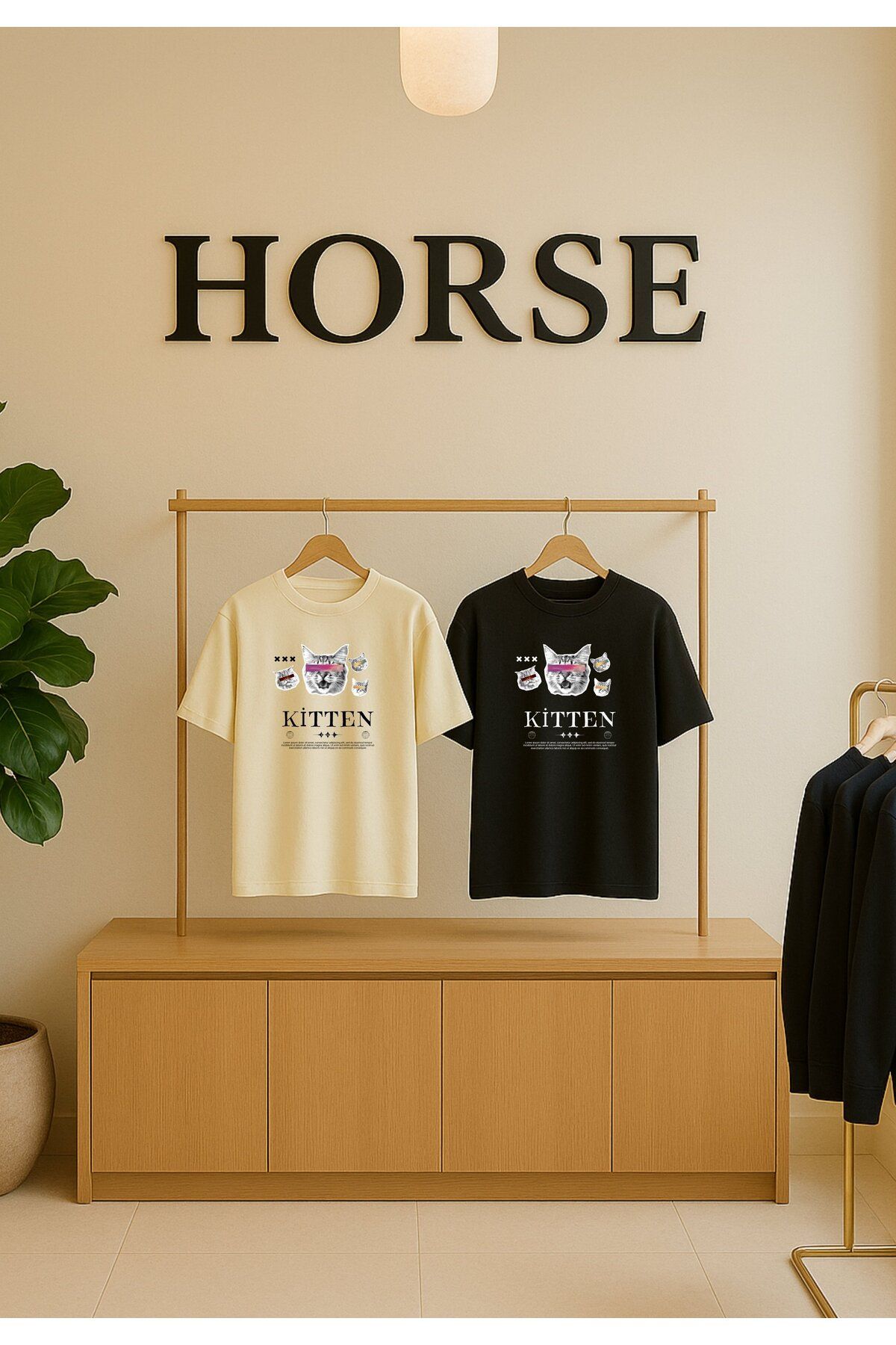 Horse LİKRALI %100 PAMUK KADIN- ERKEK BİSİKLET YAKA OVERSİZE BASKILI T-SHİRT