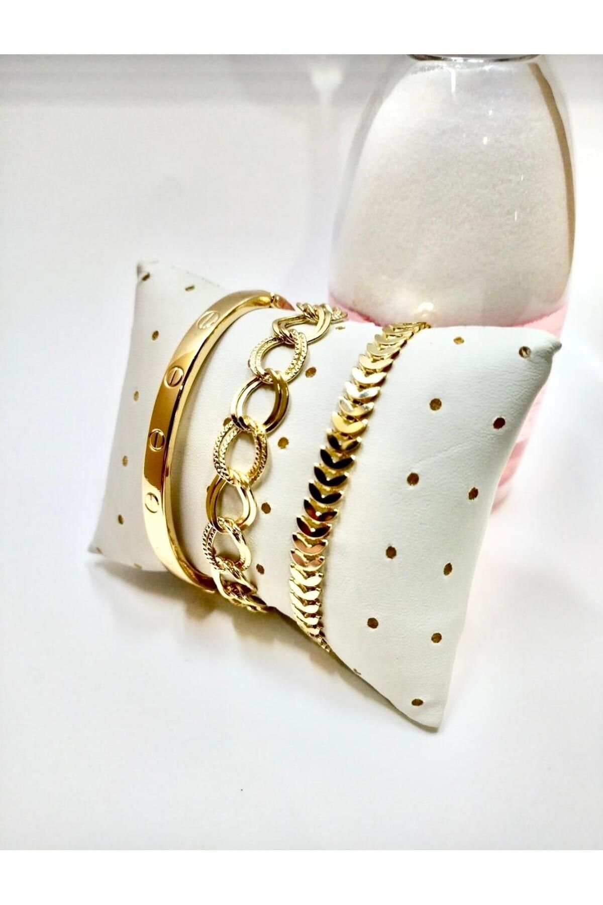 Butik Gold Rengi 3'lü Kombin Kılçık Çift Zincir Bileklik