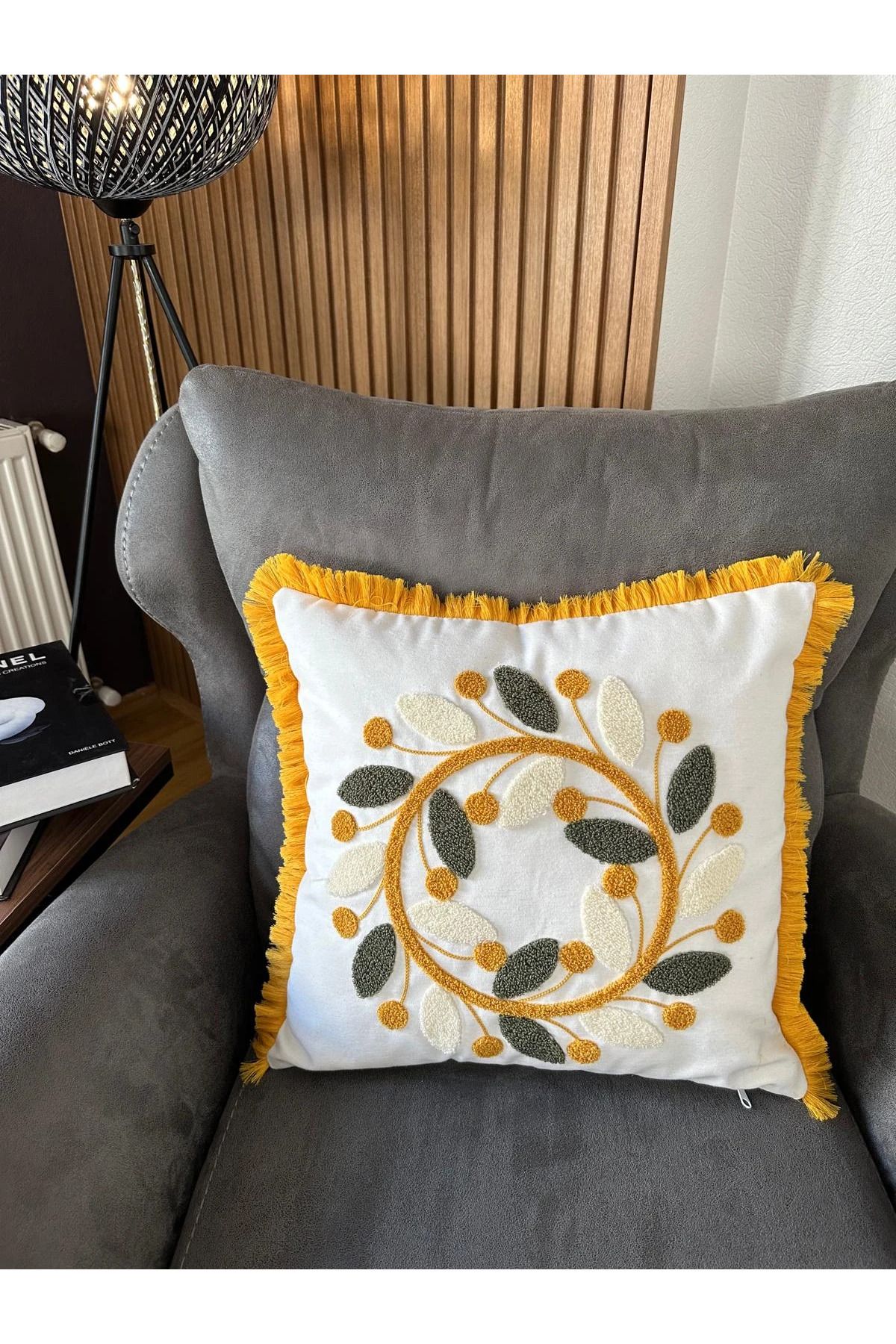 Home 2li Desenli Saçaklı Punch Kırlent Kılıfı 43x43cm - v2
