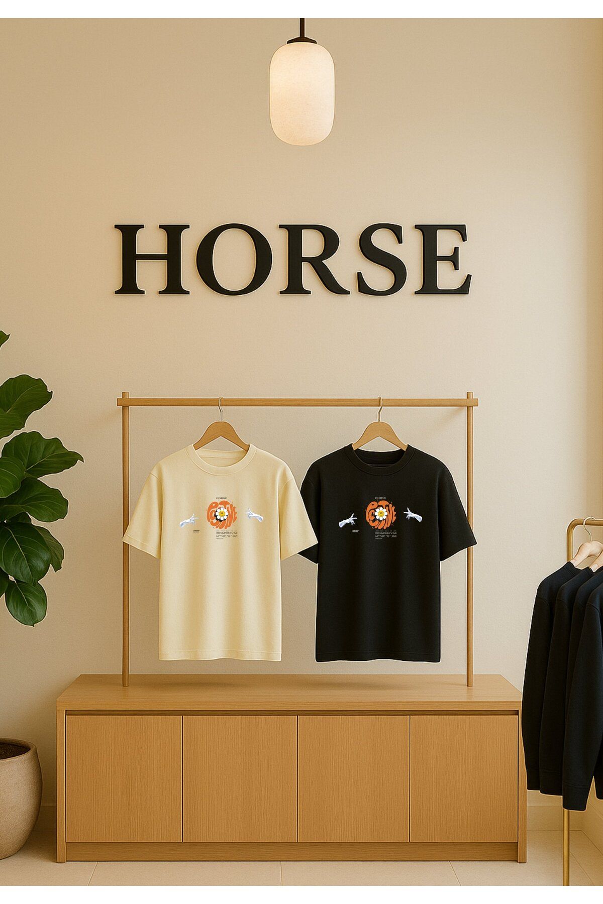 Horse LİKRALI %100 PAMUK KADIN BİSİKLET YAKA OVERSİZE BASKILI T-SHİRT