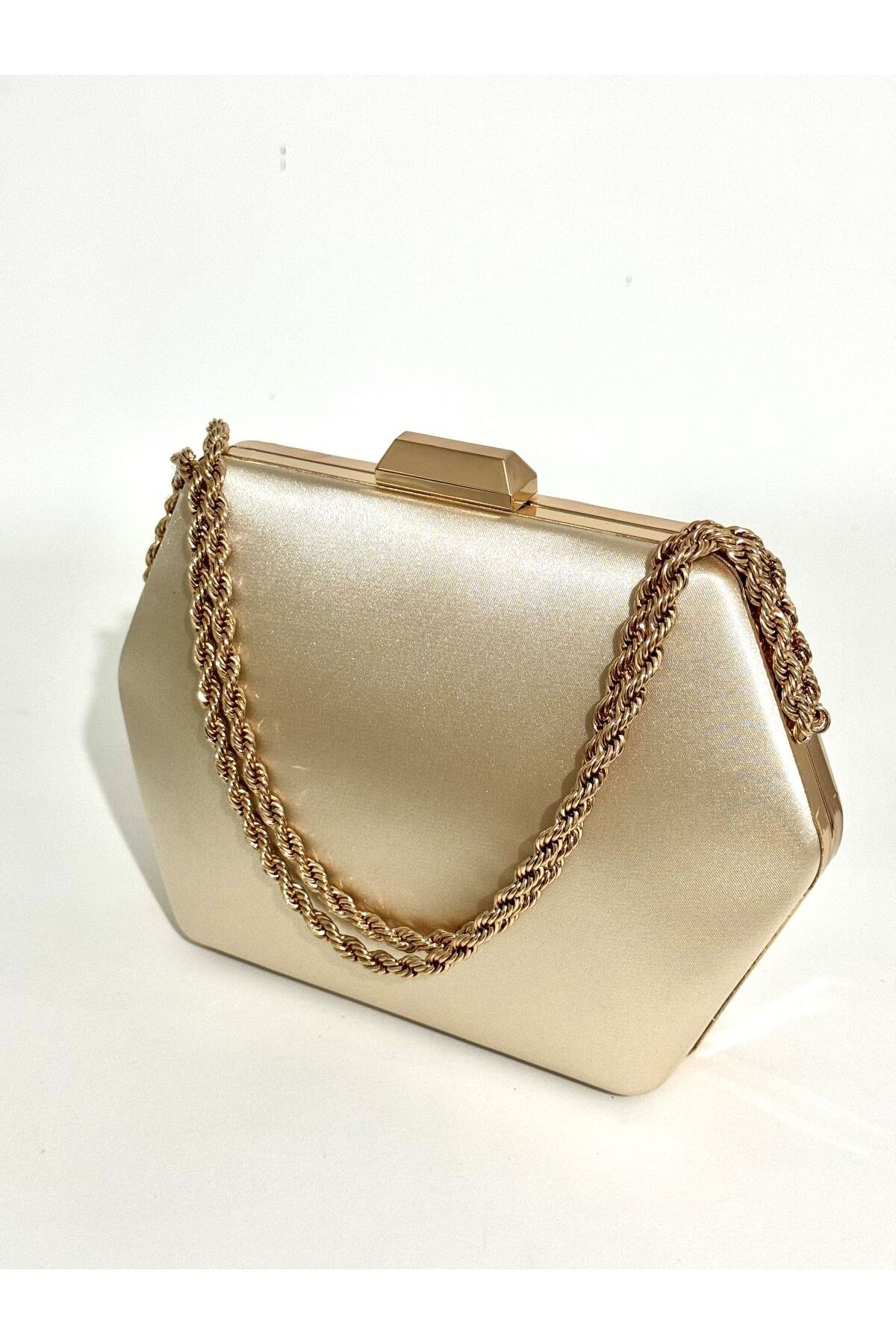 NAZART Kadın Saten Ten Abiye Clutch Zincir Askılı El Düğün Nişan Gece Omuz Çantası