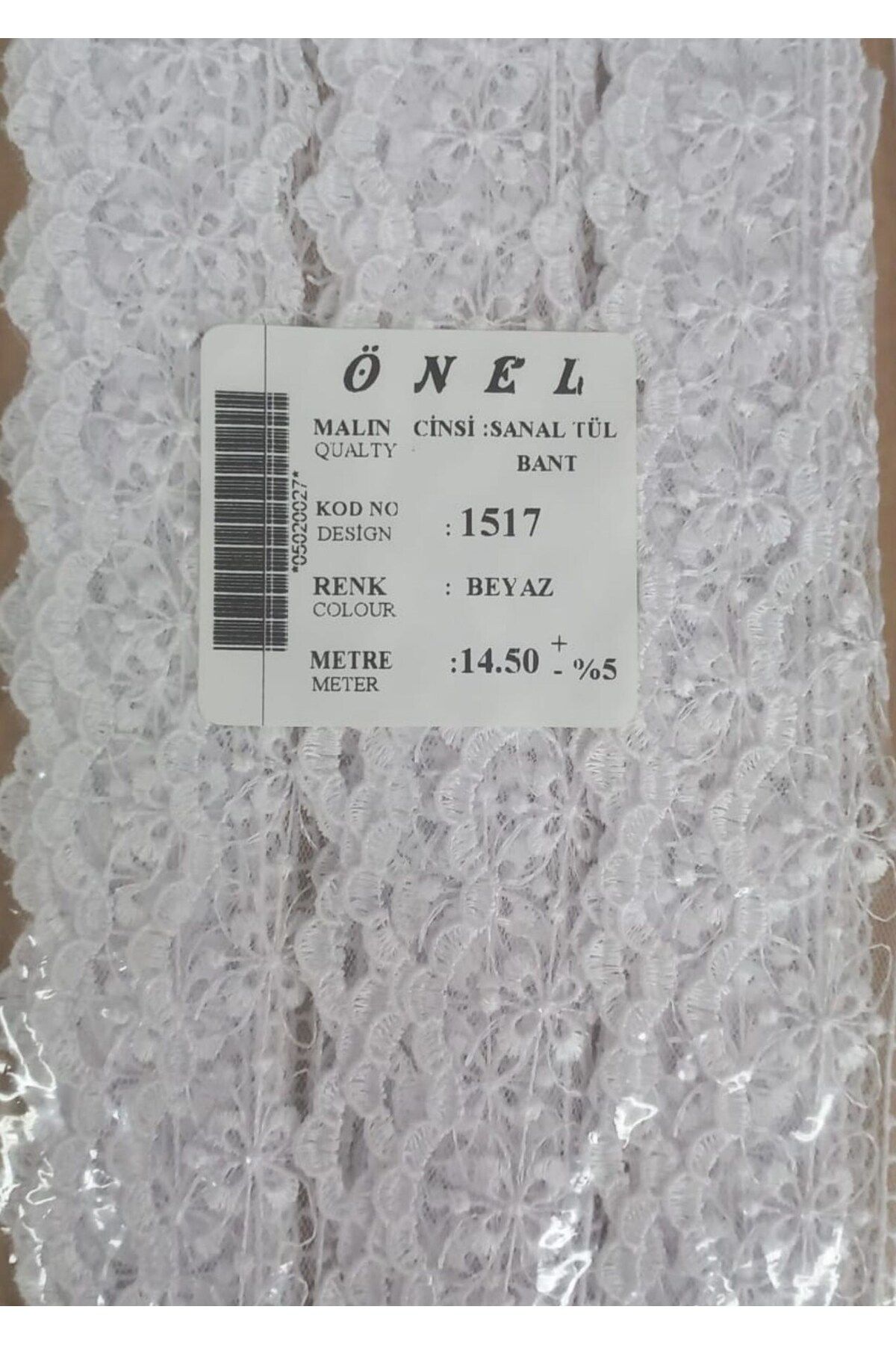 Modafiks Dantel Polyester Sanal Tül Bant Beyaz 14,50 Metre En 6 cm ON-1517-B