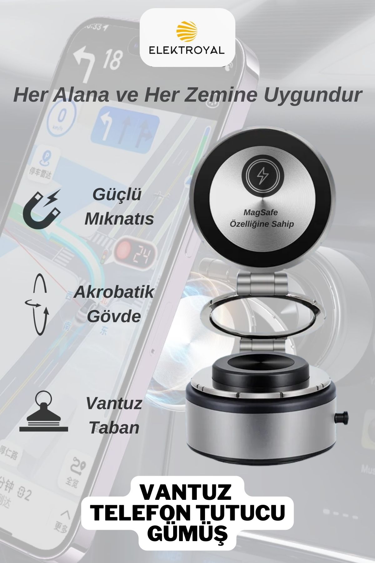 howear MagSafe Özellikli Güçlü Mıknatıslı Vantuz Telefon Tutucu Ev Araç Her Zemine Uygun Telefon Tutucu