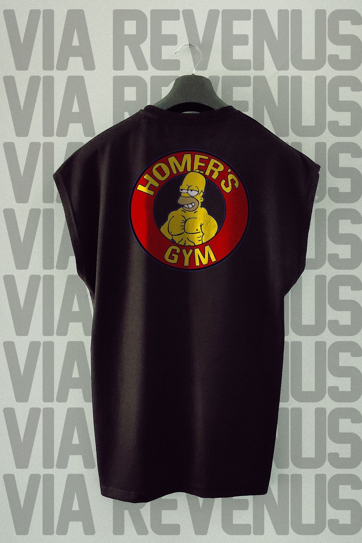 Vordevia Homer's Gym Sırt Baskılı Sıfır Kollu Bisiklet Yaka Spor Tshirt