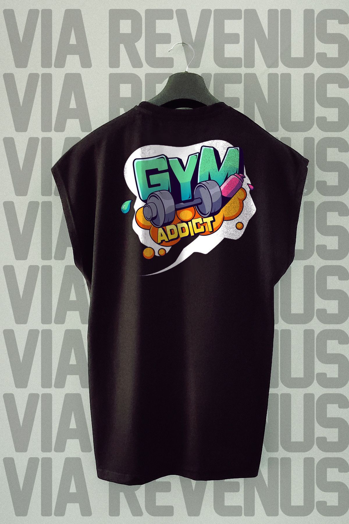 Vordevia Gym Addict Sırt Baskılı Sıfır Kollu Bisiklet Yaka Spor Tshirt