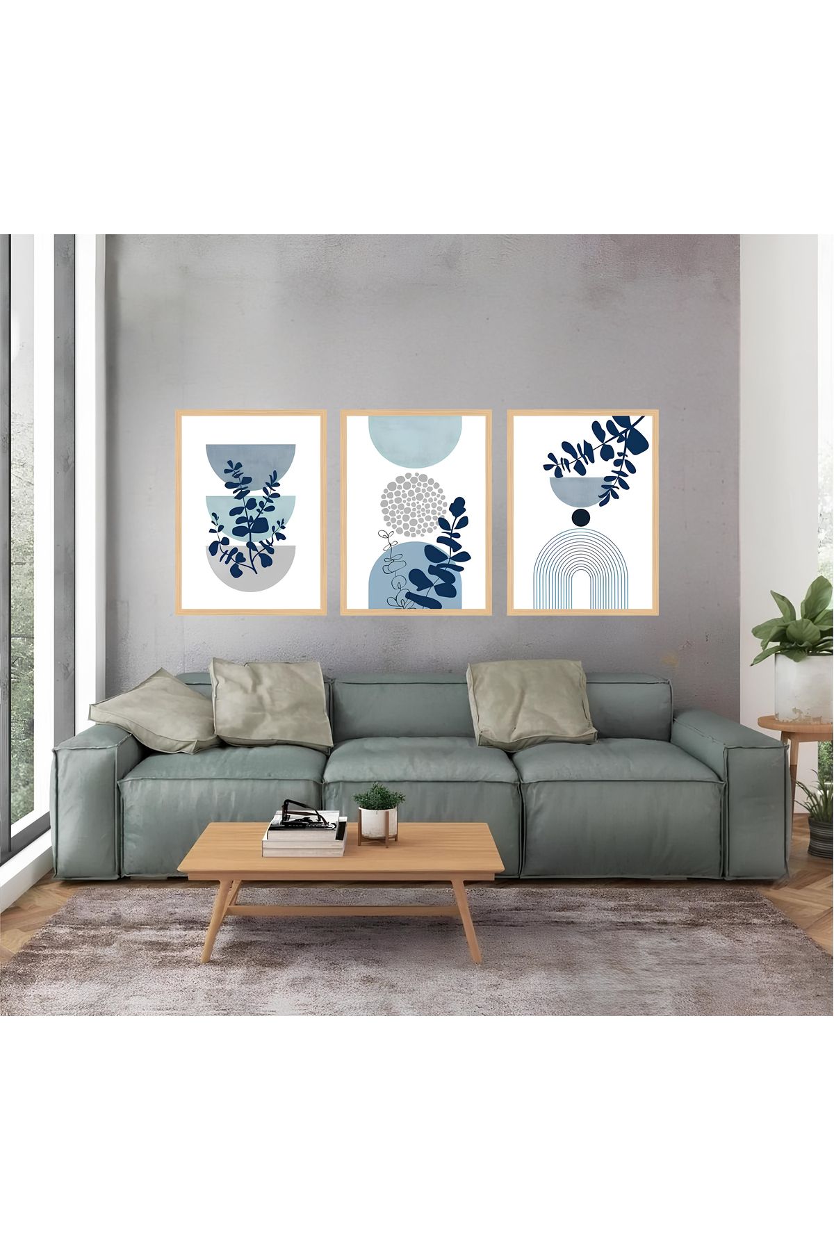 Tuba Decor 3 Parça Ahşap Çerçeve Görünümlü MDF Tablo Seti