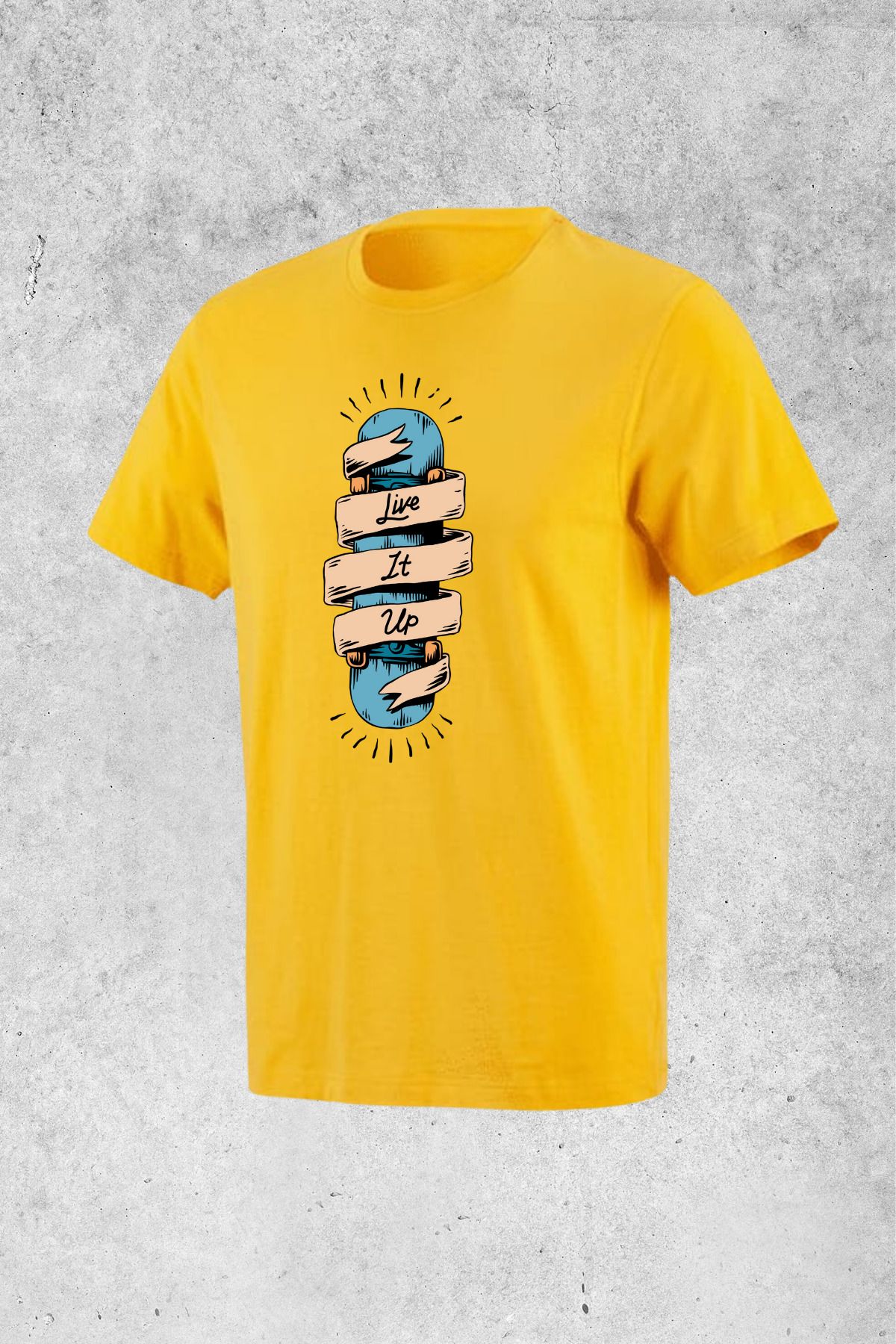 MOLICO Basic Unisex sıfır yaka kısa kolllu LIVE IT UP BASKILI tshirt