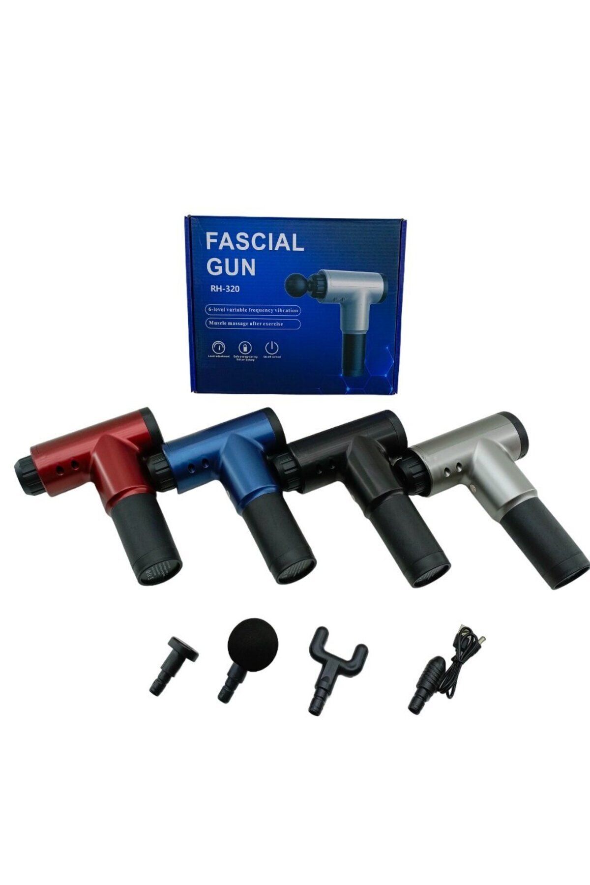 POEBGO FAMİLY'S MASAJ TABANCASI ALETİ 4PCS BAŞLIK 6 KADEME HIZ SEVİYESİ USB ŞARJLI (5162)