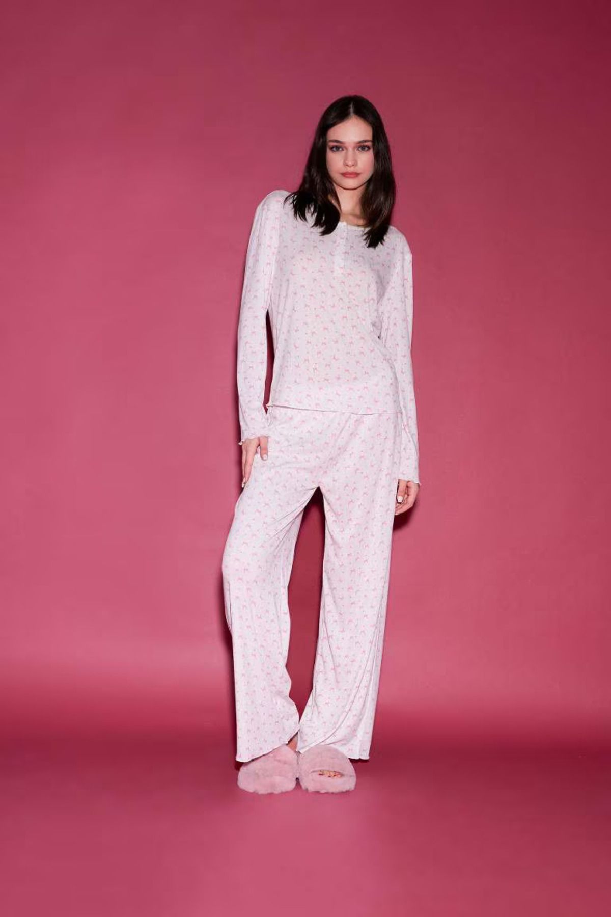 DeFacto Pijama Takımı Uzun Kollu Üst Uzun Altı-Fall in Love